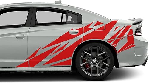 Miniatura 5 de Calcomanías de vinilo con gráficos laterales con patrón geométrico compatibles con Dodge Charger (negro mate)
