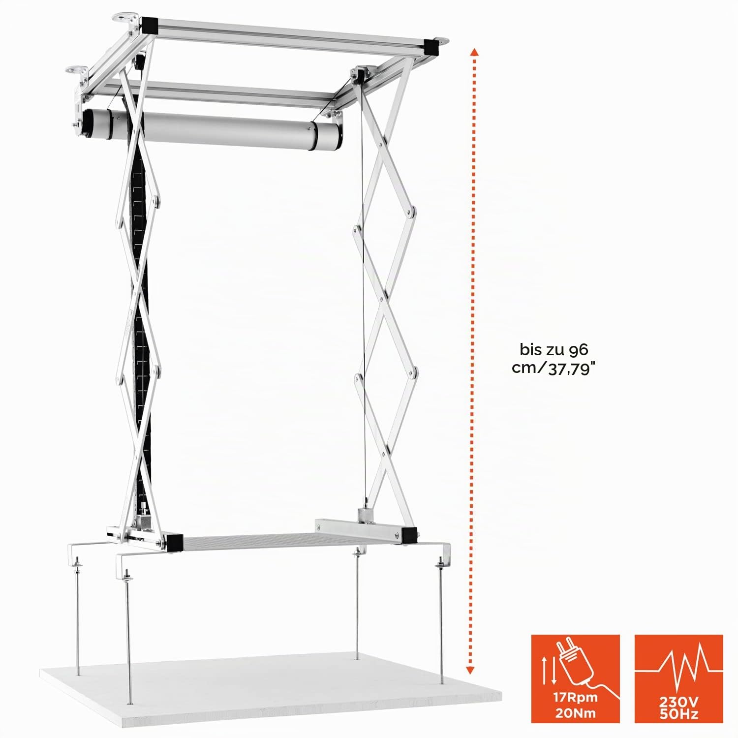 celexon elektrischer Beamer-Deckenlift PL1000 | Hub max. 90cm ausfahrbar | höhenverstellbare Projektor-Halterung zum Einfahren, bündiger Abschluss | für abgehängte Decken geeignet, inkl. Wandschalter