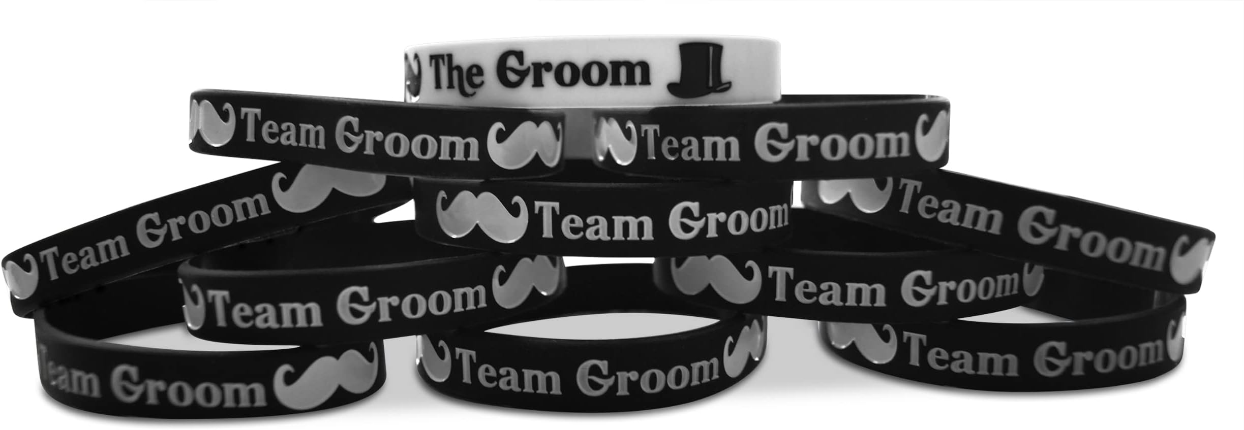 The Groom & Team Groom Wristbands Party Favors for Bachelor Party, Bridal Shower & Wedding Party Black & White (11 Pieces)