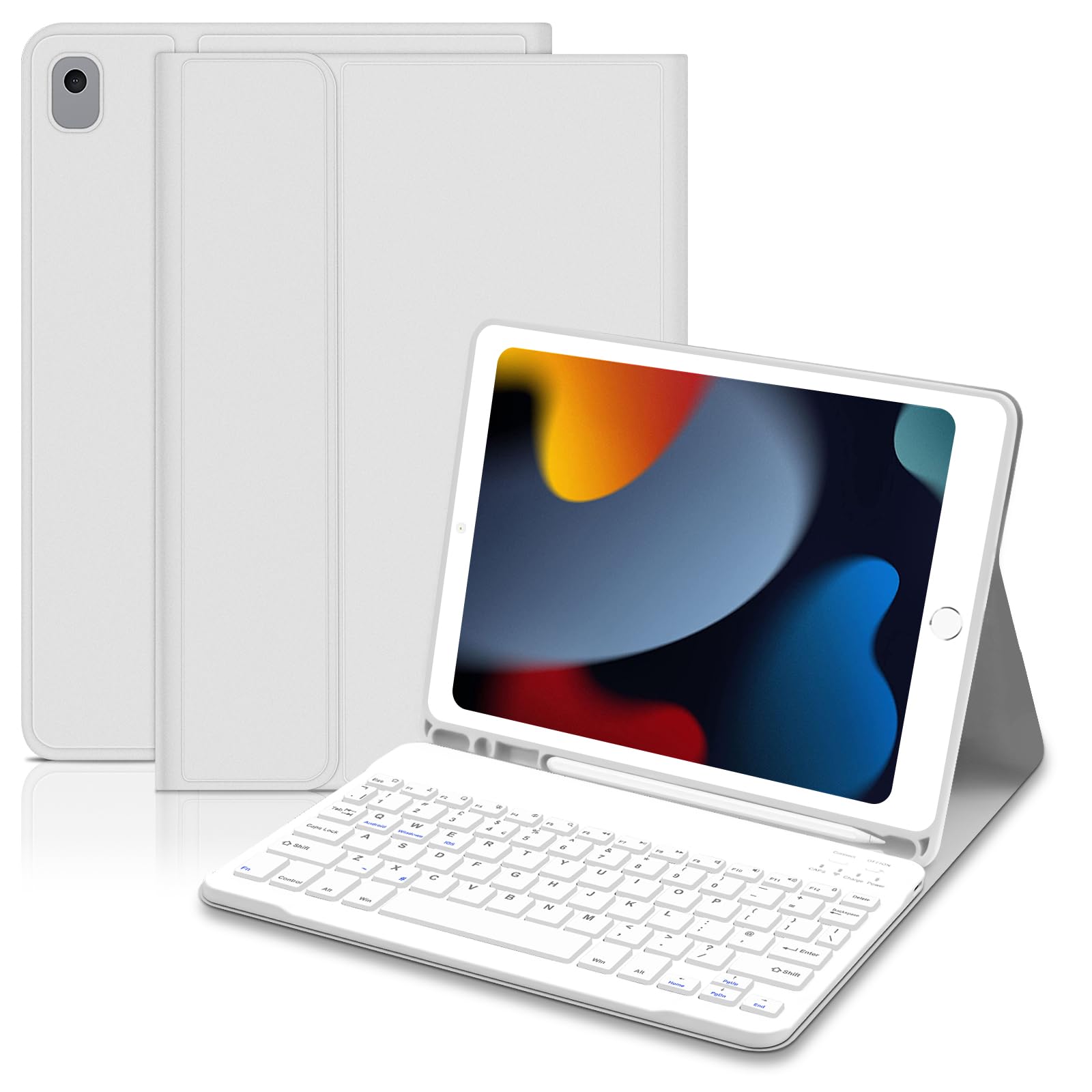 Lielax Funda de Teclado para iPad 2021 9ª/2020 8ª/2019 7ª generación 10.2 Pulgadas, Funda Protectora con Soporte para lápiz y Teclado Bluetooth Desmontable magnético (diseño del Reino Unido) para Air