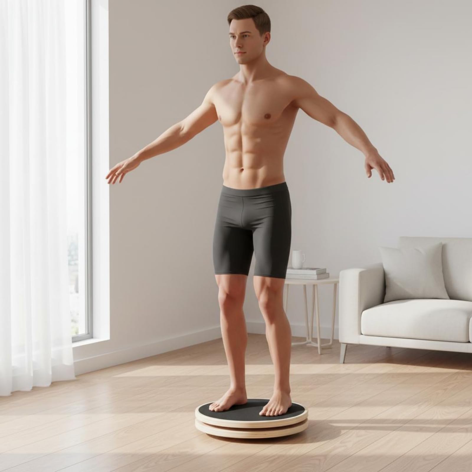 Qianly Tavola Board Tavola Equilibrio Piastra Rotante Piattaforma Girevole Allenamento Core Struttura in Legno Superficie Antiscivolo per Esercizi Domestici