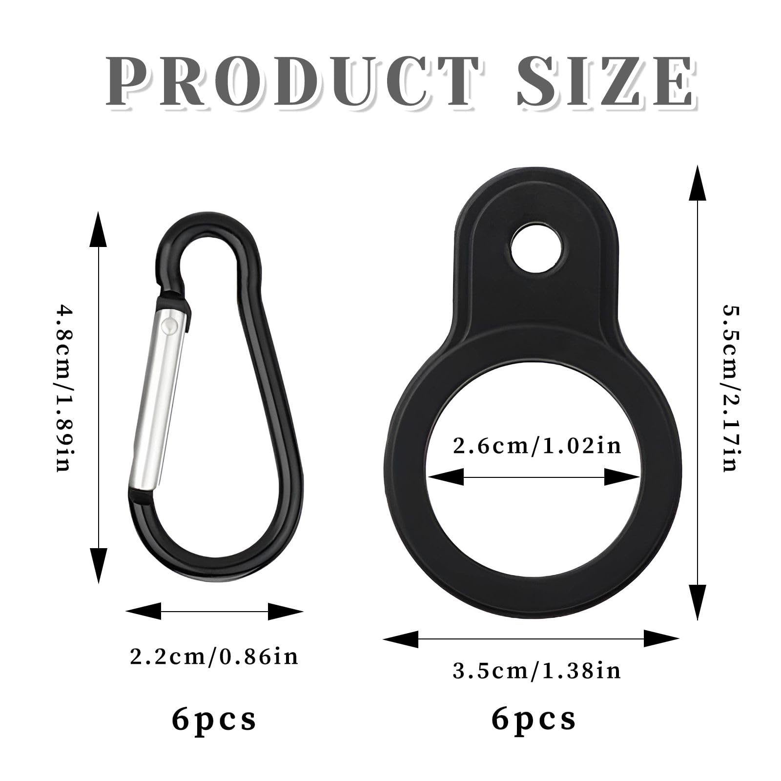 6 Pièces Boucles de Bouteille d'Eau en Silicone, Clips pour Bouteille d'Eau Noirs - Porte Bouteille Sécurisé et Élastique avec Mousqueton pour Randonnée, Camping, Voyage et Activités de Plein Air