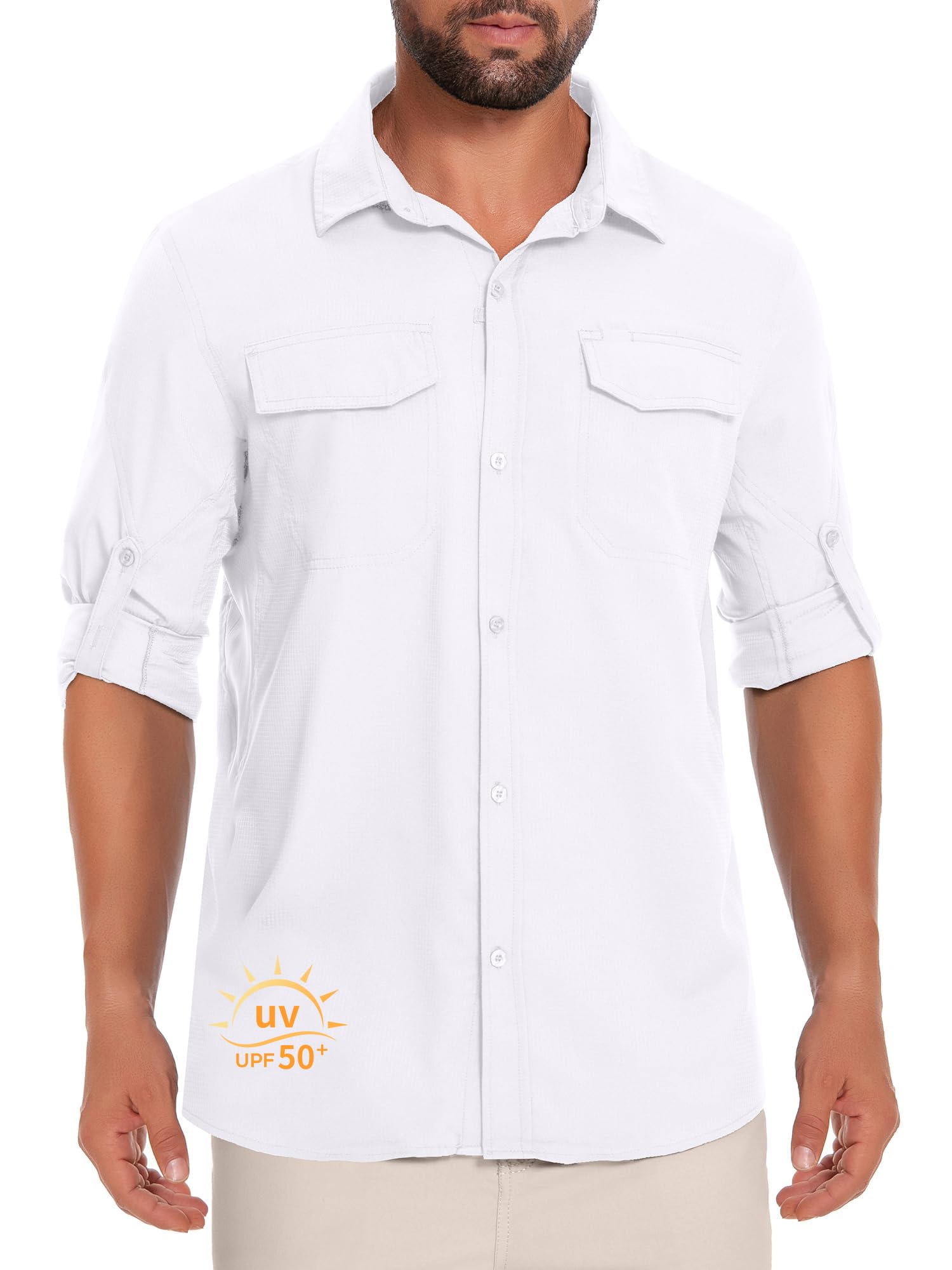 Chemise de pêche Homme UPF50+Manches Longues Anti-UV - Léger pour randonnéeChemise Sport à Boutons avec Poches zippées