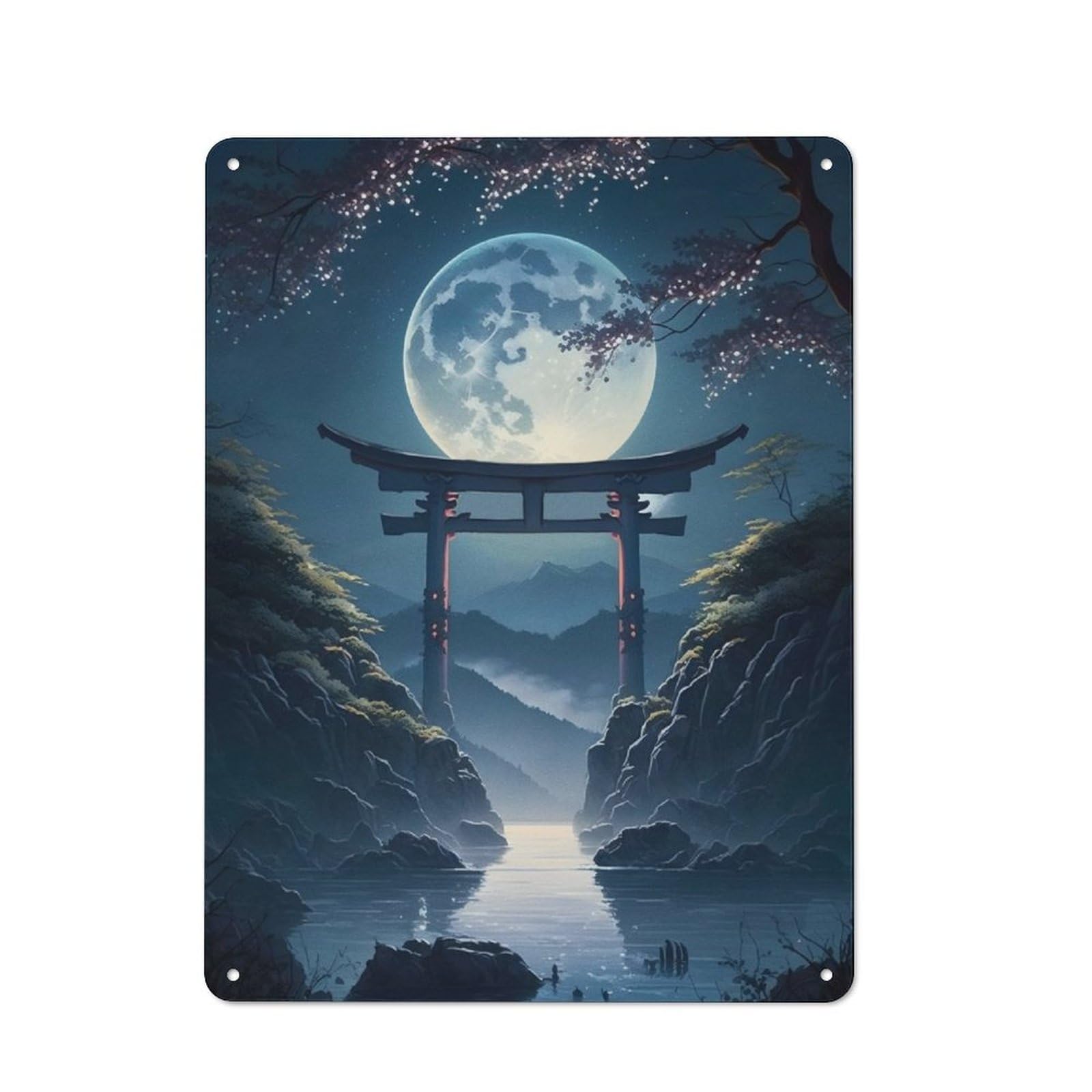 Junmoney Moonlight In Torii Gate Industrial-Style Tin Sign 40X30cm For Pub Or Café, Suited To Pub Decor Enthusiasts