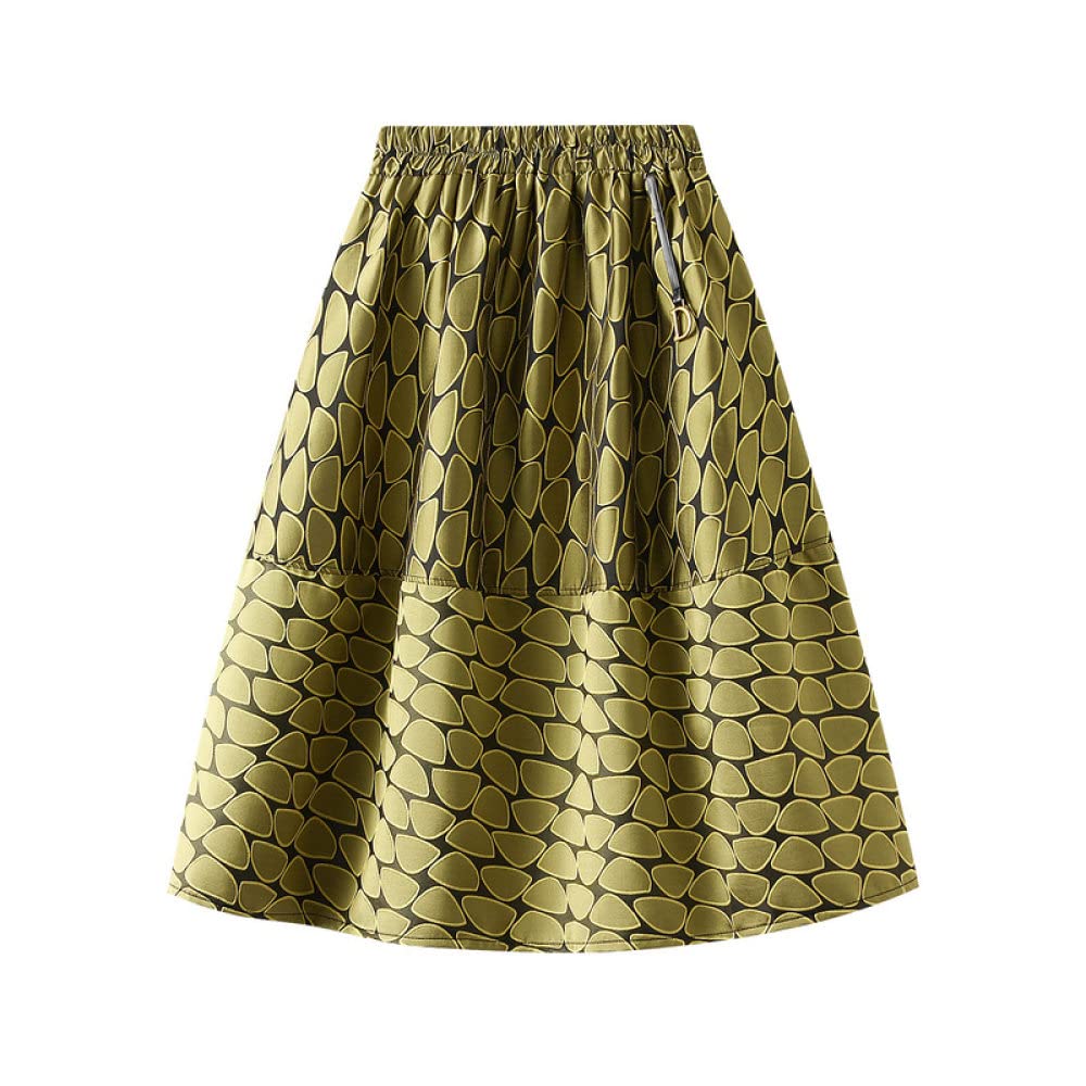 Gonne,Gonna Longuette da Donna Gonna A Ombrello A Pieghe in Jacquard A Vita Alta Gialla Elastica Boho A-Line Altalena Gonne Lunghe al Ginocchio Arricciate per Ragazze Signore,L