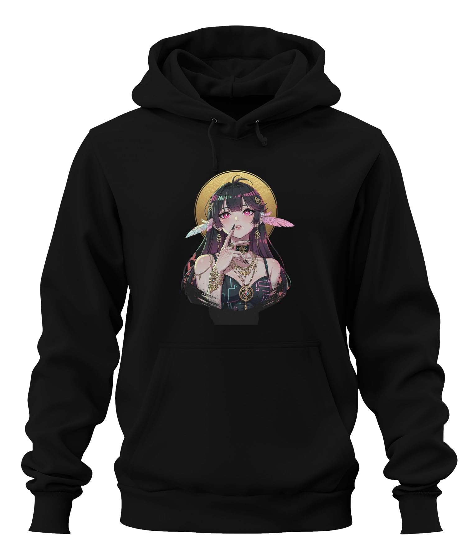 Anime Dziewczęca Pink Eyes Gold biżuteria bluza z kapturem