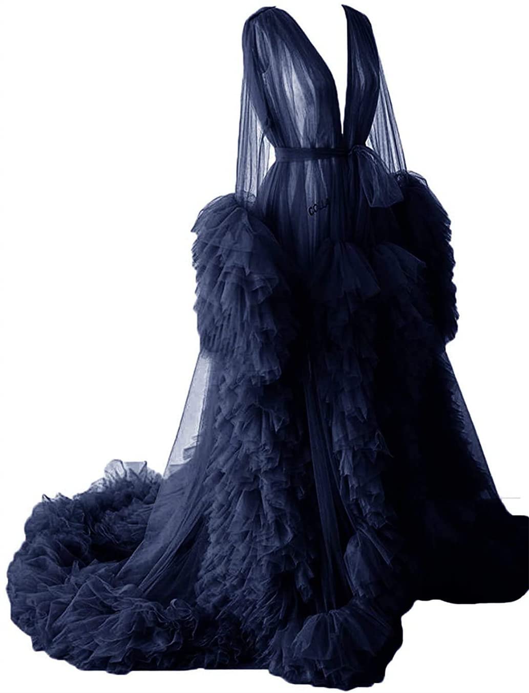 Dressing Gown for Maternity Photoshoot Perspective Sheer Long Robe Puffy Tulle Robe Sheer — view 24
