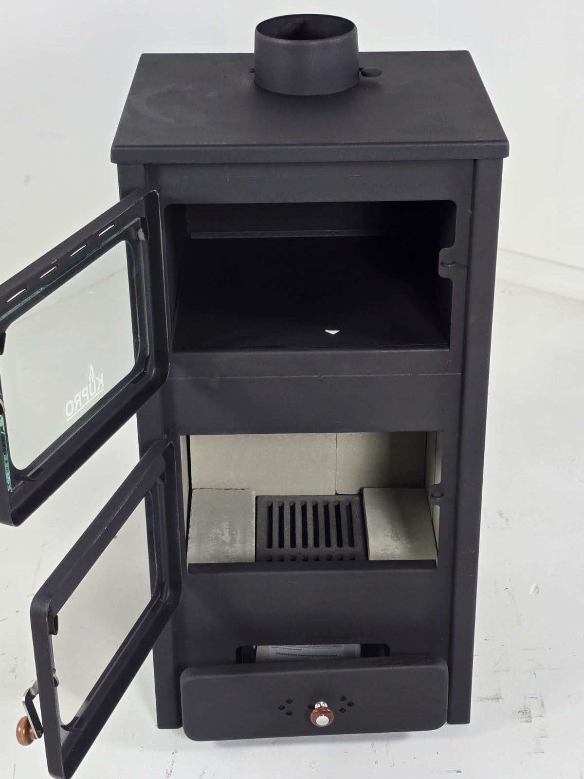 graziosa stufa a legna di lusso, tipo camino, per riscaldamento diretto, con forno, 11 KW