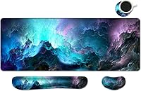 Vista 19 de MIBITRI Juego de alfombrillas para mouse y teclado, alfombrilla de mouse extendida para juegos + soporte ergonómico para reposamuñecas para teclado