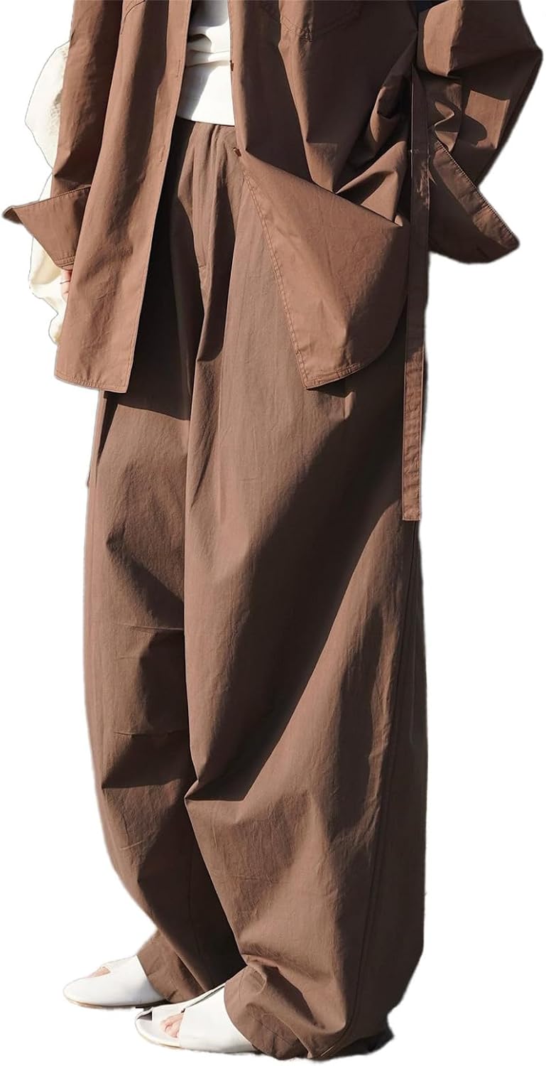 Women's Casual Pants Winter French Style High Waist Loose Fit Polyester Relaxed Trouser