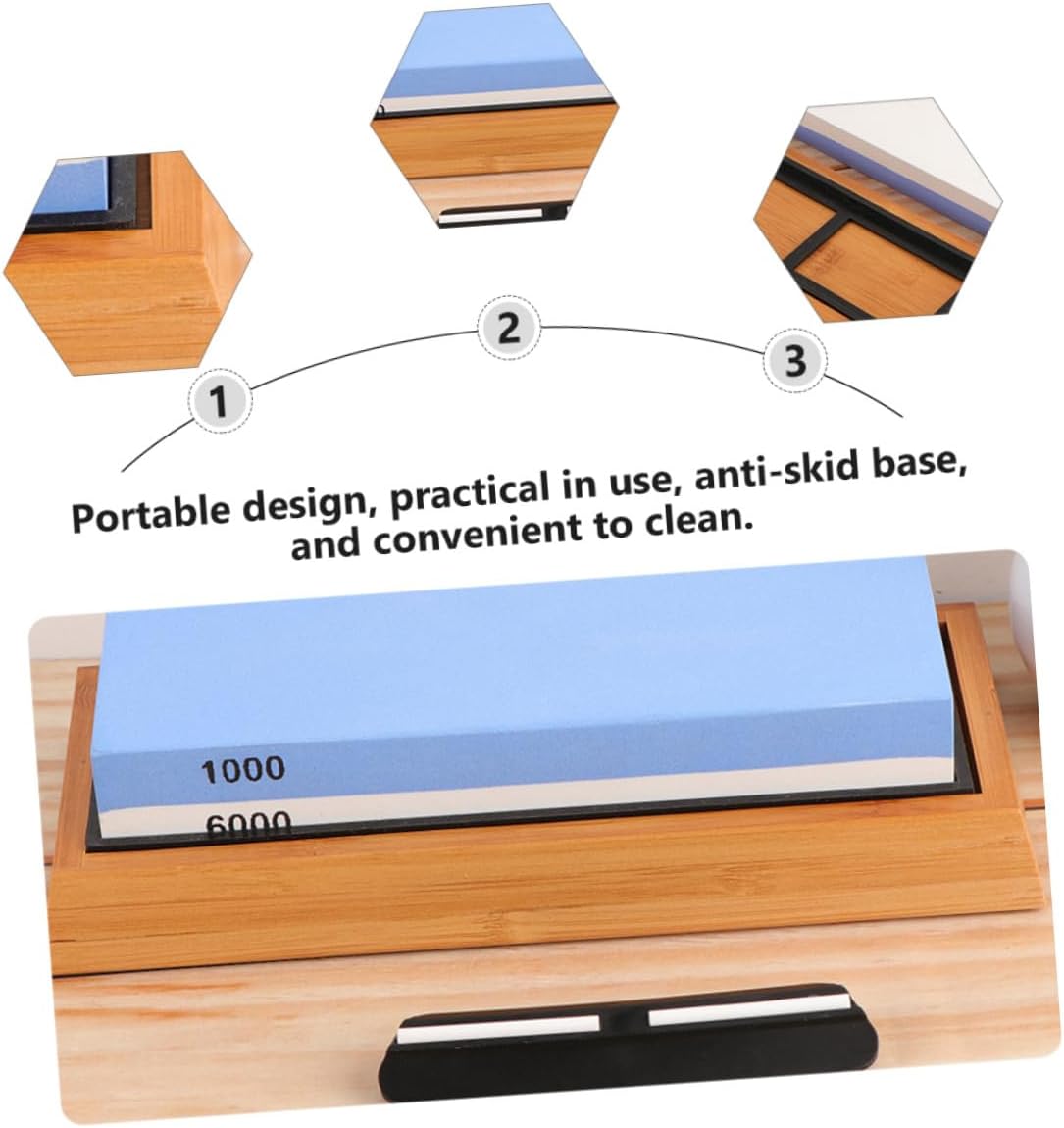 Veemoon Dual Grit 1000/6000# Whetstone Knife Sharpening Stone Set with Non-slip Silicone Pad, Base, Angle Guide, and Correction Stone for Home Kitchen Use, 5pcs Sharpening Tool Kit