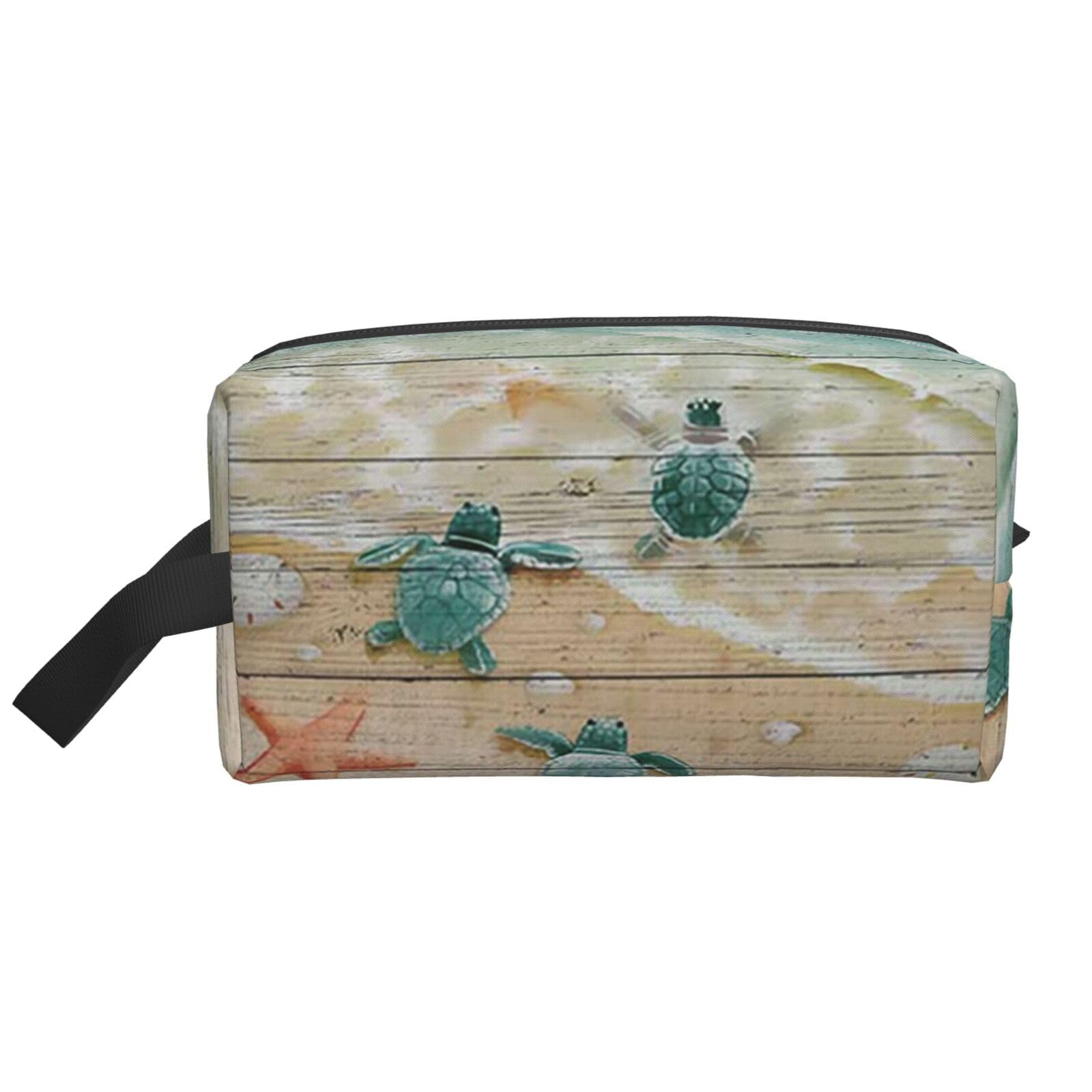Ercgad Unisex White Sea Turtle Starfish Print Large Capacity Travel Toiletry Bag Cosmetic Pouch Daily Storage Makeup Case