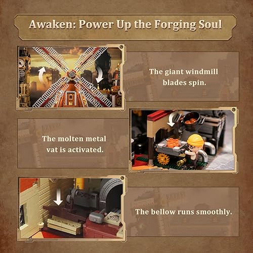 Miniatura 5 de PANTASY Steampunk Windmill Workshop - Juego de construcción de molino de viento holandés con accionamiento mecánico con cuchillas giratorias