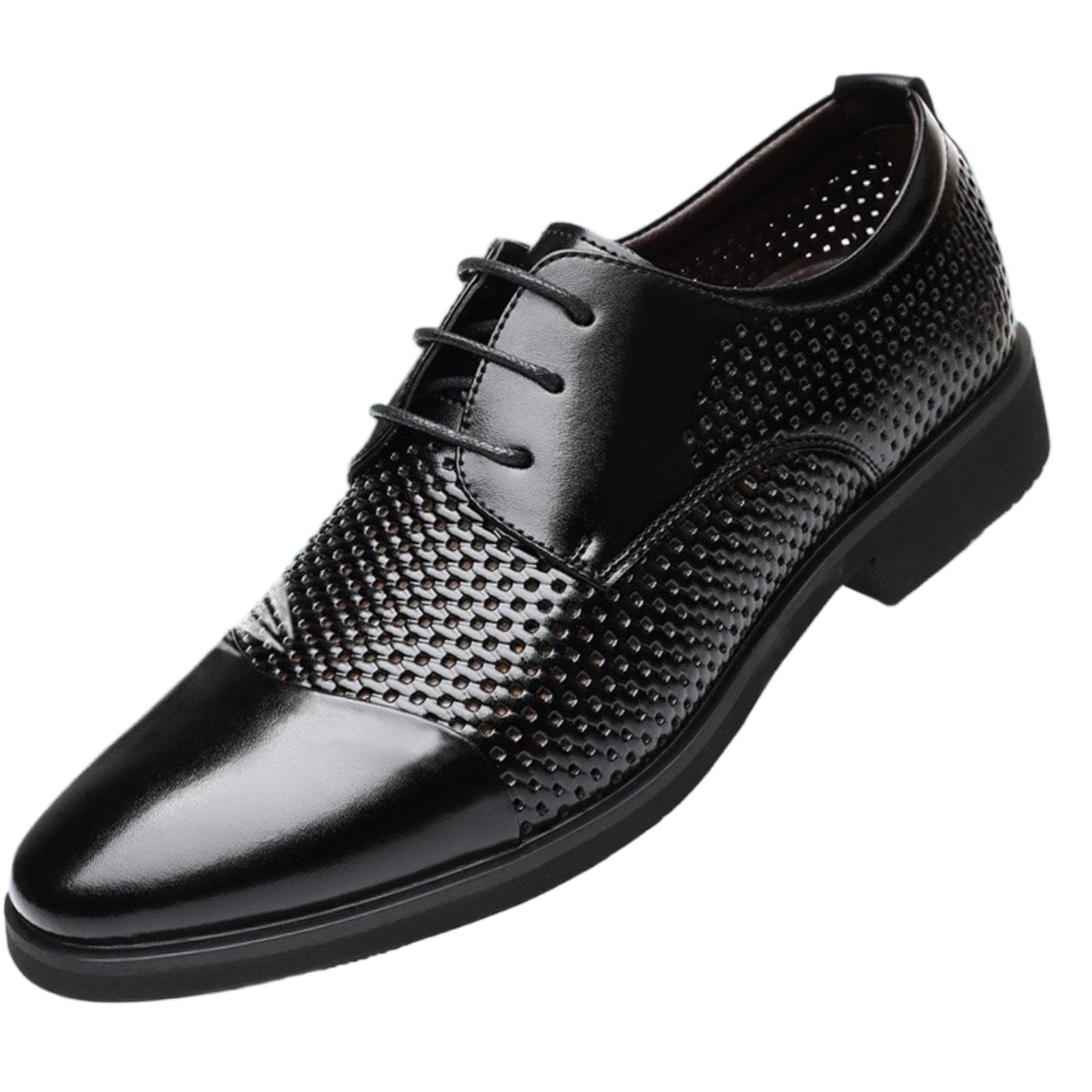 ANTTK Męskie buty derby z prawdziwej skóry, okrągły nosek, sznurowane, biznesowe, na co dzień, do biura, na ślub, oddychające, trwałe, czarne, brązowe