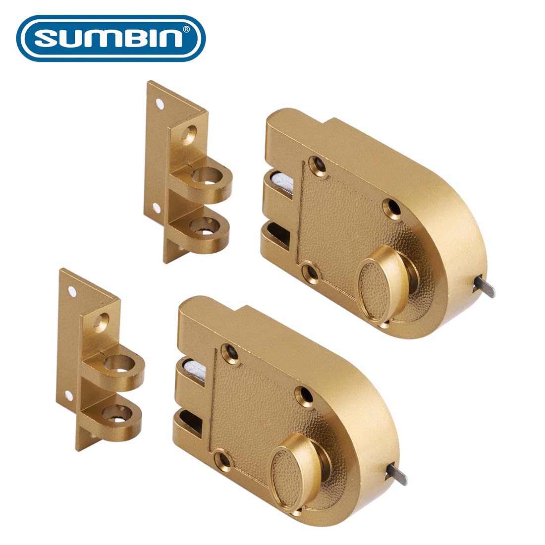 SUMBIN Jimmy Proof Deadbolt Lock with Keyed (Gold Color) with 2 Brass Keys 2 Sets