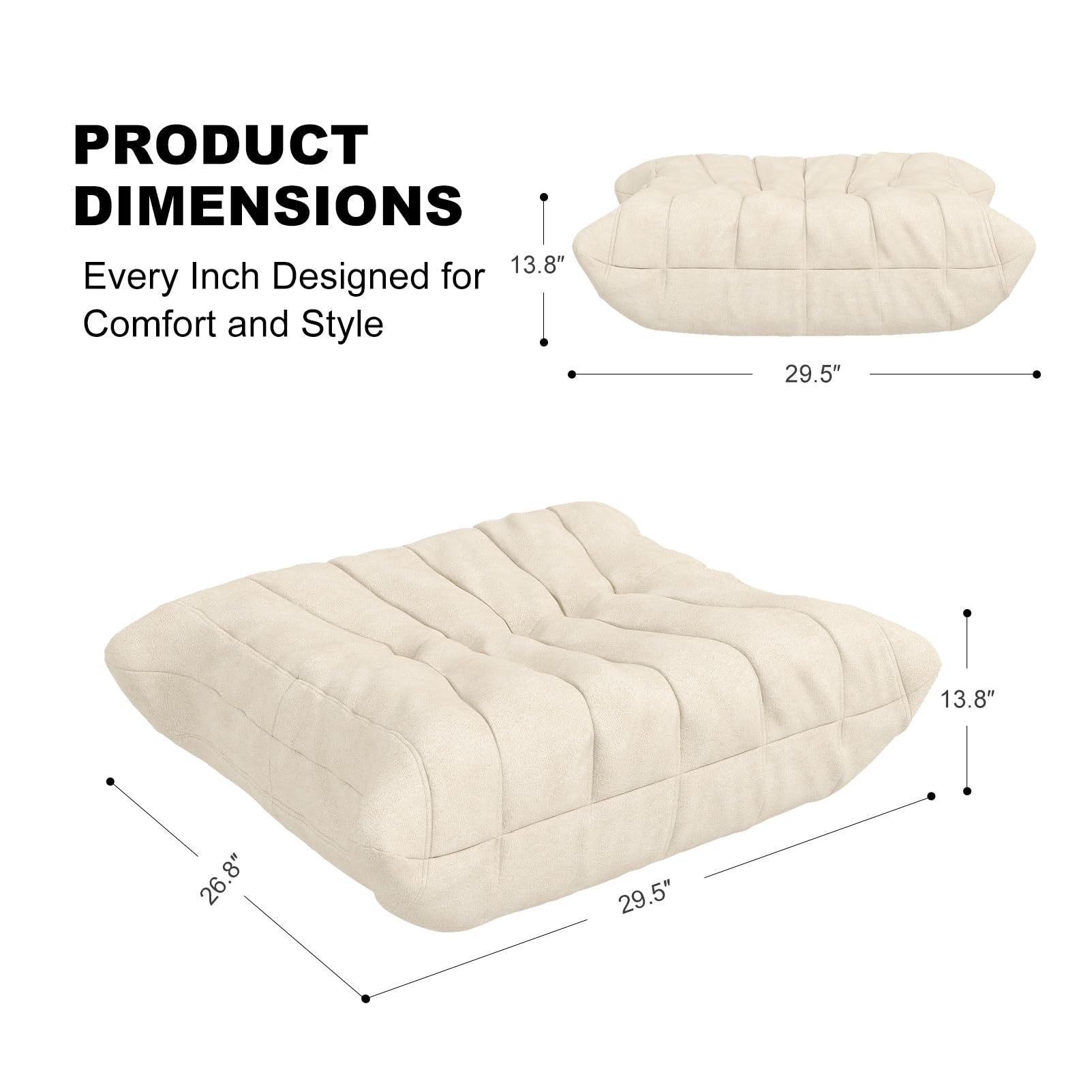 Snug Sofee Full Foam Bean Bag Ottoman – Comfortable Ottoman Chair, Waterproof Upholstery, for Bean Bag Chair,Lounge Chair,Couch (Whtie)