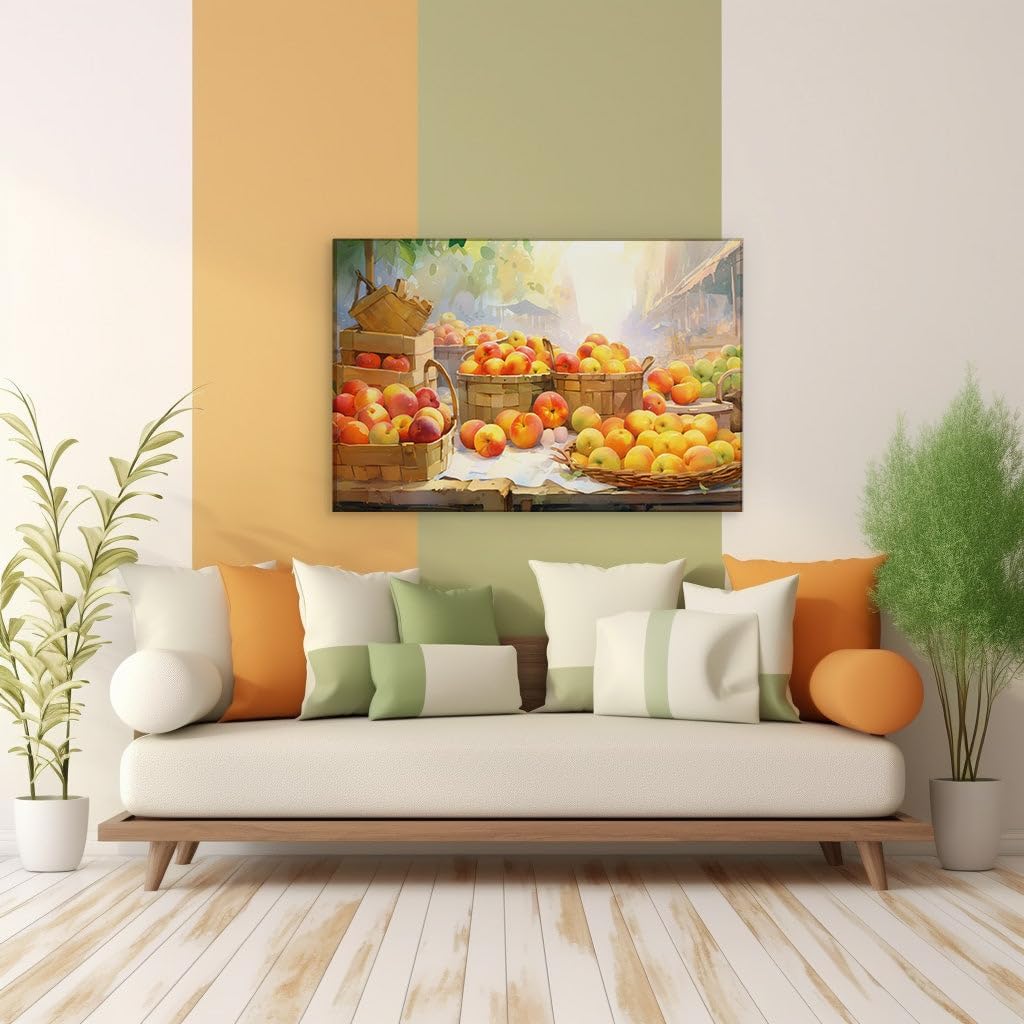 Canvas for Living room. An Orchard of Colors: The Lively Essence of the Sunlit Fruit Market, 27 x 18 inch Canvas Wall Art - Contemporary Masterpieces - Modern Home Decor - 69x46 cm (27x18 inch)