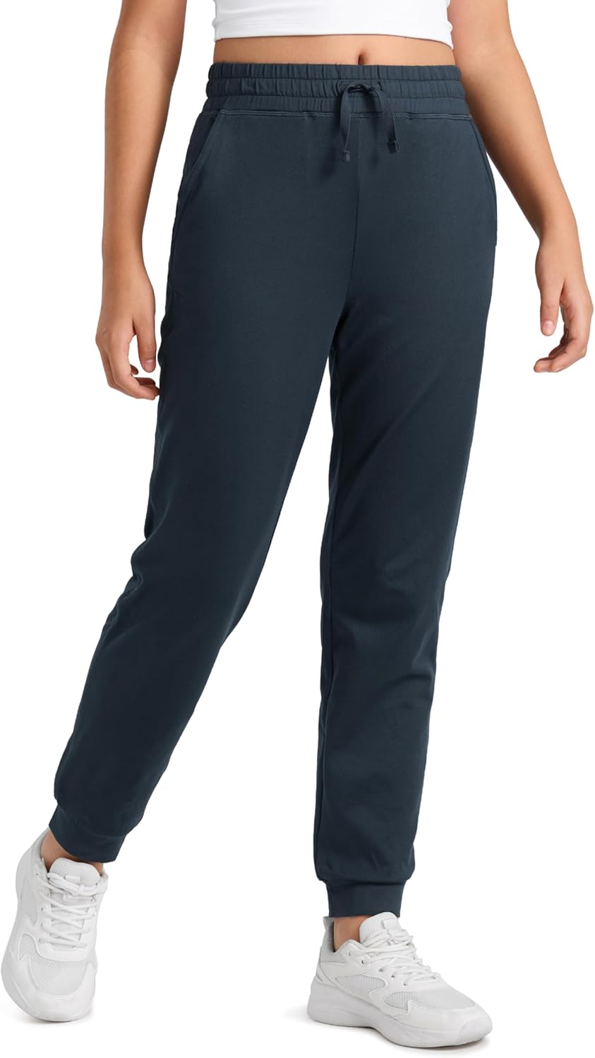 CRZ YOGA Girls Cloud Jersey Casual Joggers - Lounge High Waist Pants with Pockets Drawstring Kids Teen