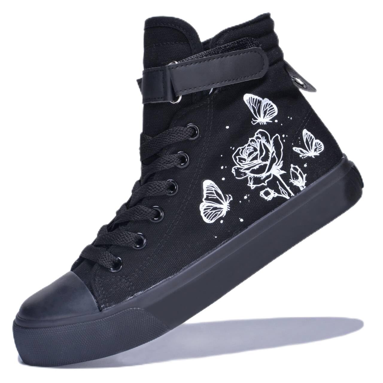 Womens High Top Canvas Sneakers Black Casual Comfortable Walking Shoes for Everyday Wear