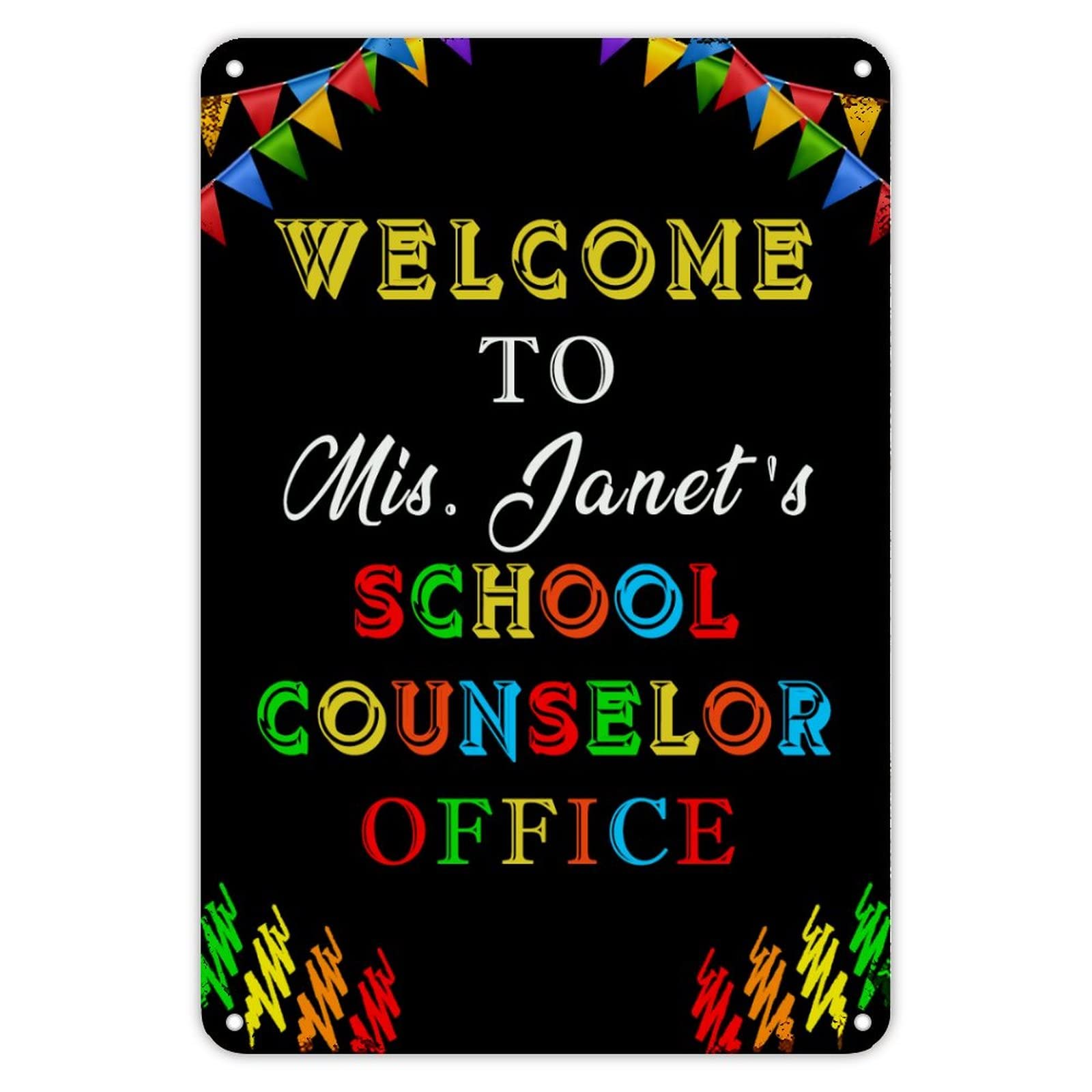 Welcome to School Counselor Office Signs Back to School Signs First Day of School Classroom Decor Colorful Book Pencil Funny Doodle Metal Sign Vintage Welcome School Signs for Kids Teacher 12x8 Inch
