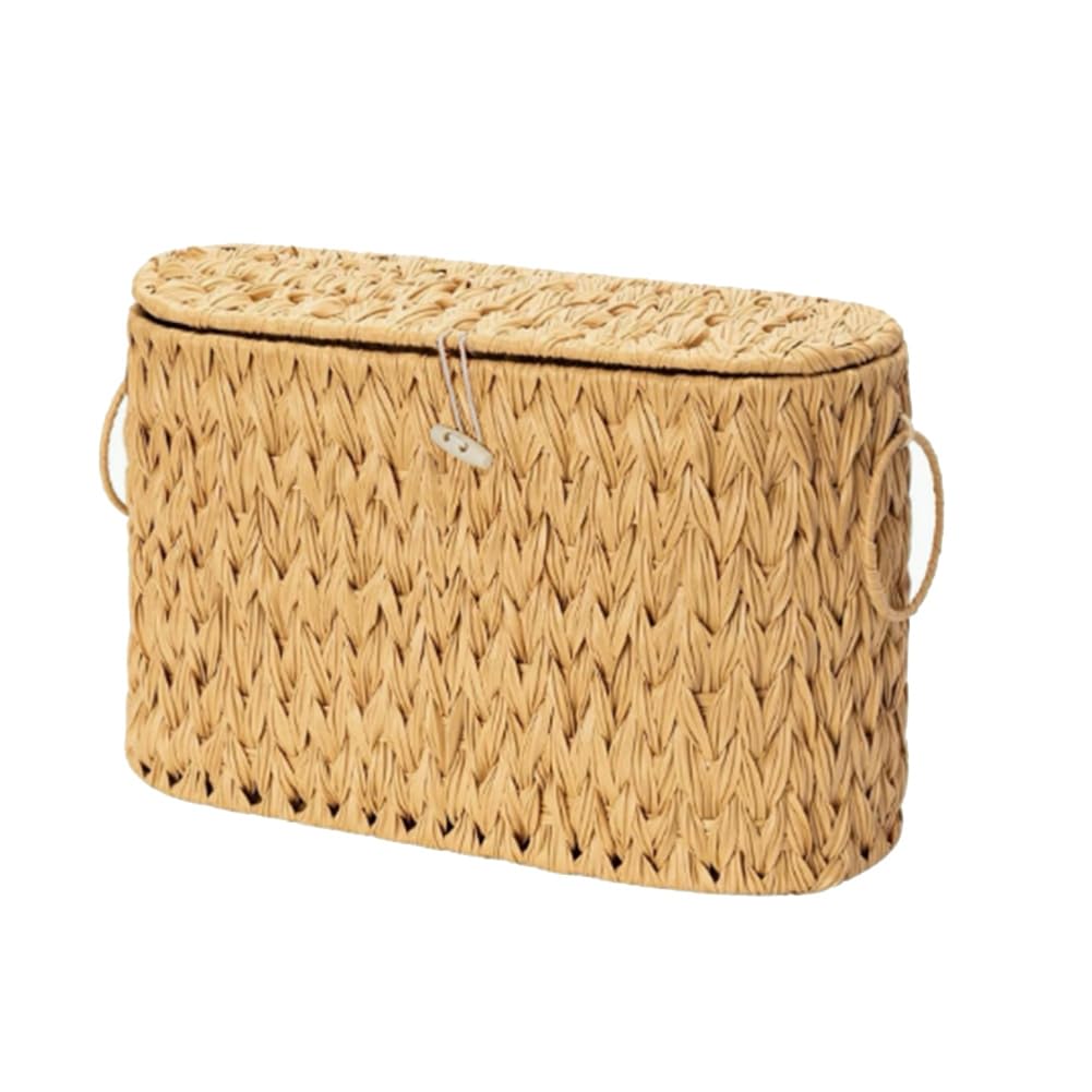 Aundhegrtt Narrow Decorative Woven Toilet Paper Storage Basket with Lid Wicker Holder Stand Bathroom Organizer B