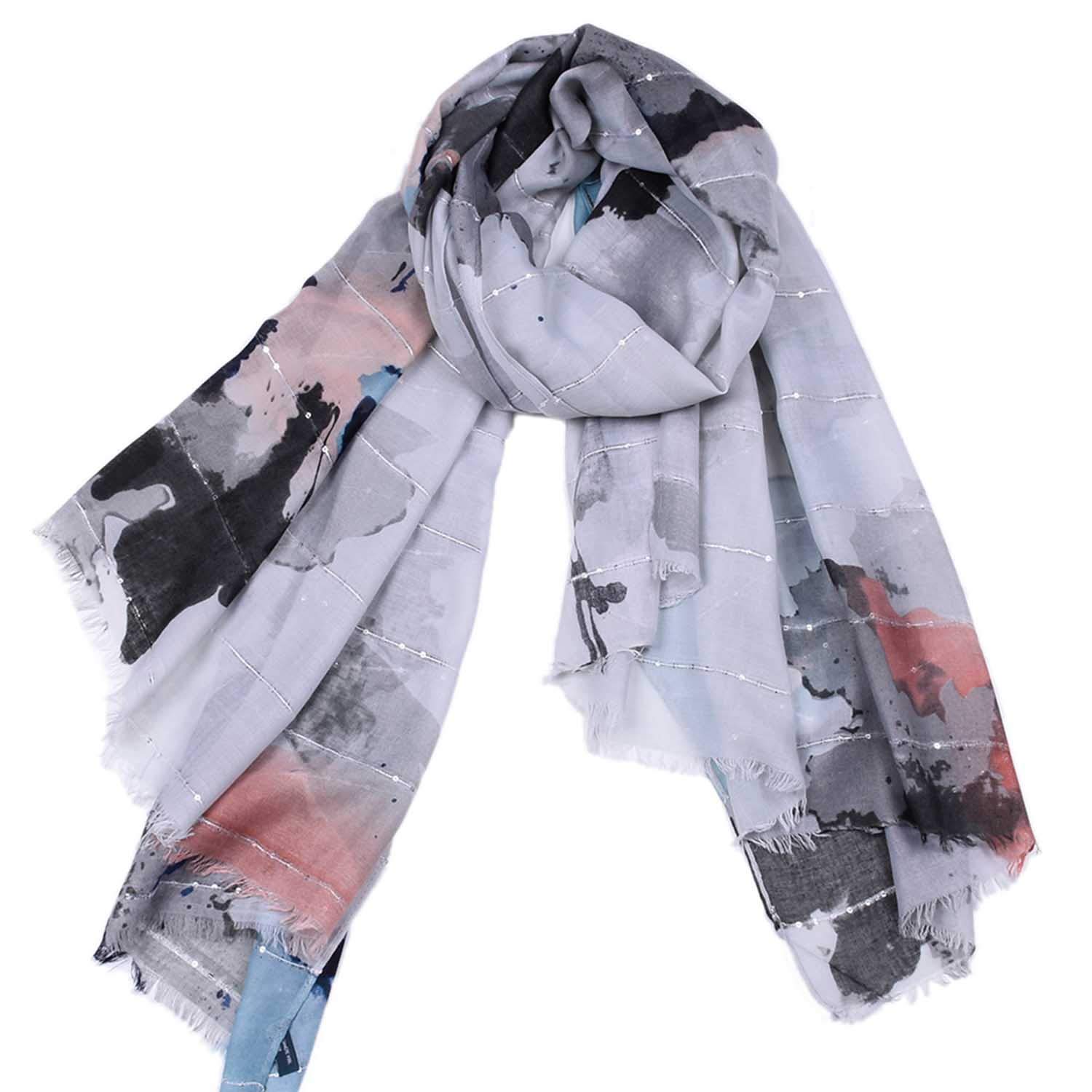 No brandAccessori donna Scarf large format satin gouache print elegant tassel pumping shawl four seasons multifunction winter cooling measures sunscreen for women (Color : Gray)