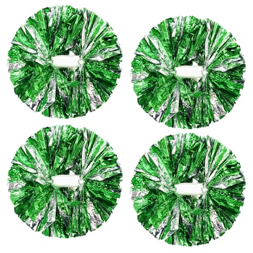CREATIEE-PRO 4Pcs Cheerleading Pom Poms Cheerleader Pompoms, Green Silver