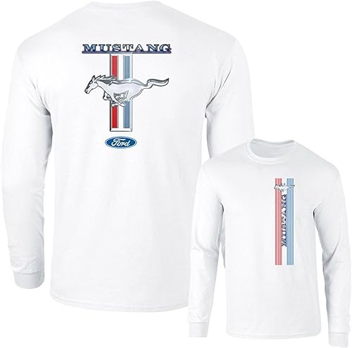 Miniatura 21 de Ford Mustang Pony Racing Stripe 5.0 Muscle Cars Camiseta de manga larga con estampado delantero y trasero Negro