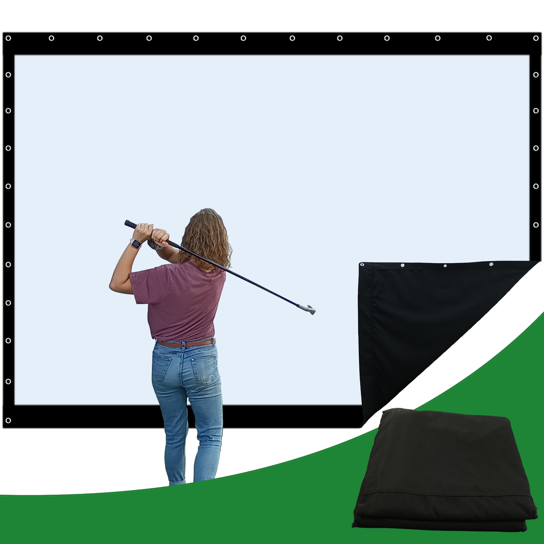 Impact sports Golf Impact Screen Golf Simulator Impact Screen Projection Screen - Use with Simulators - Durable Grommets on 3 Sides - Reinforced Black Border - [9'10
