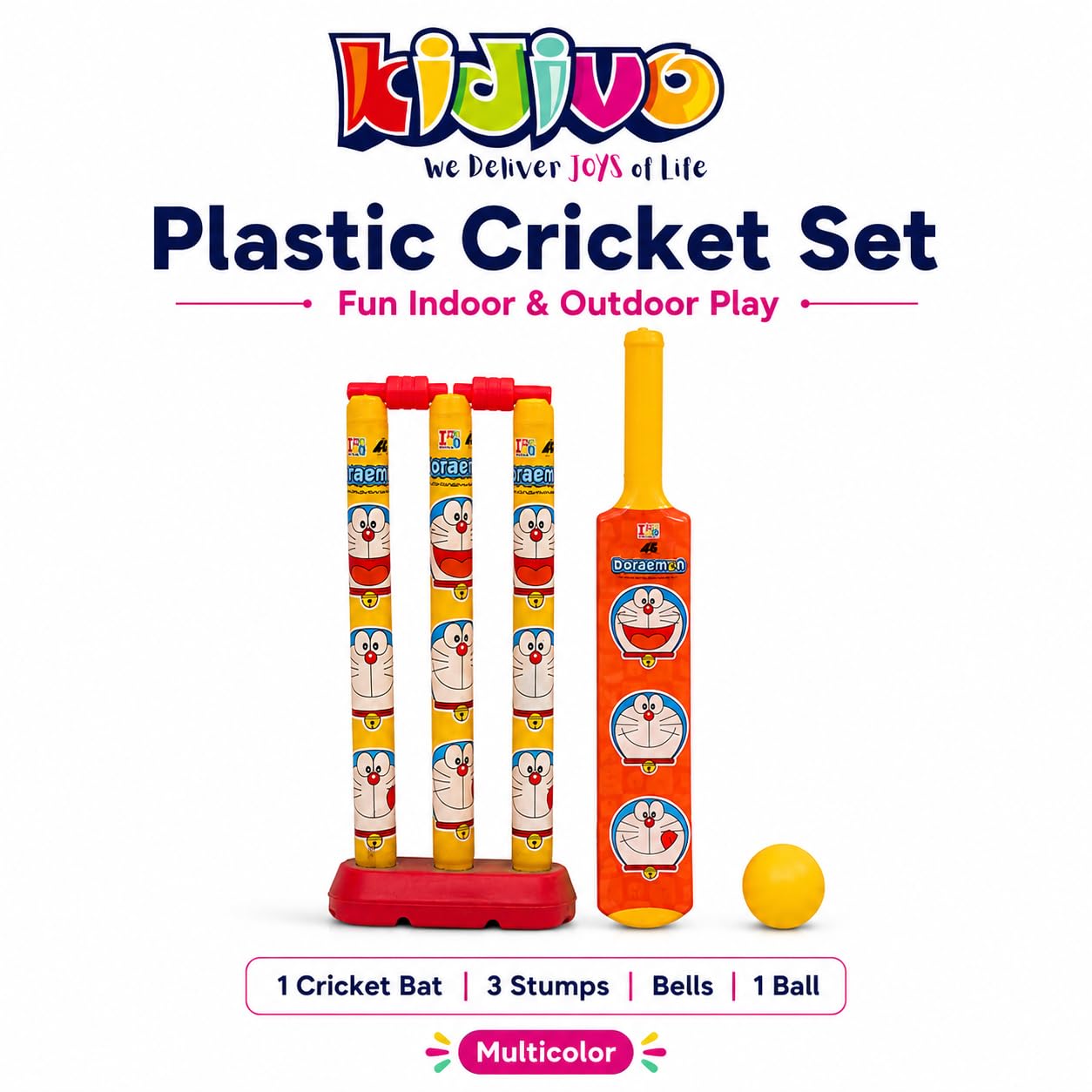 KIDIVO Plastic Cricket Set with Stump and Ball Playing Set for 2-5 Year Kids(Doraemon, Size:- Small, Multicolor) 3