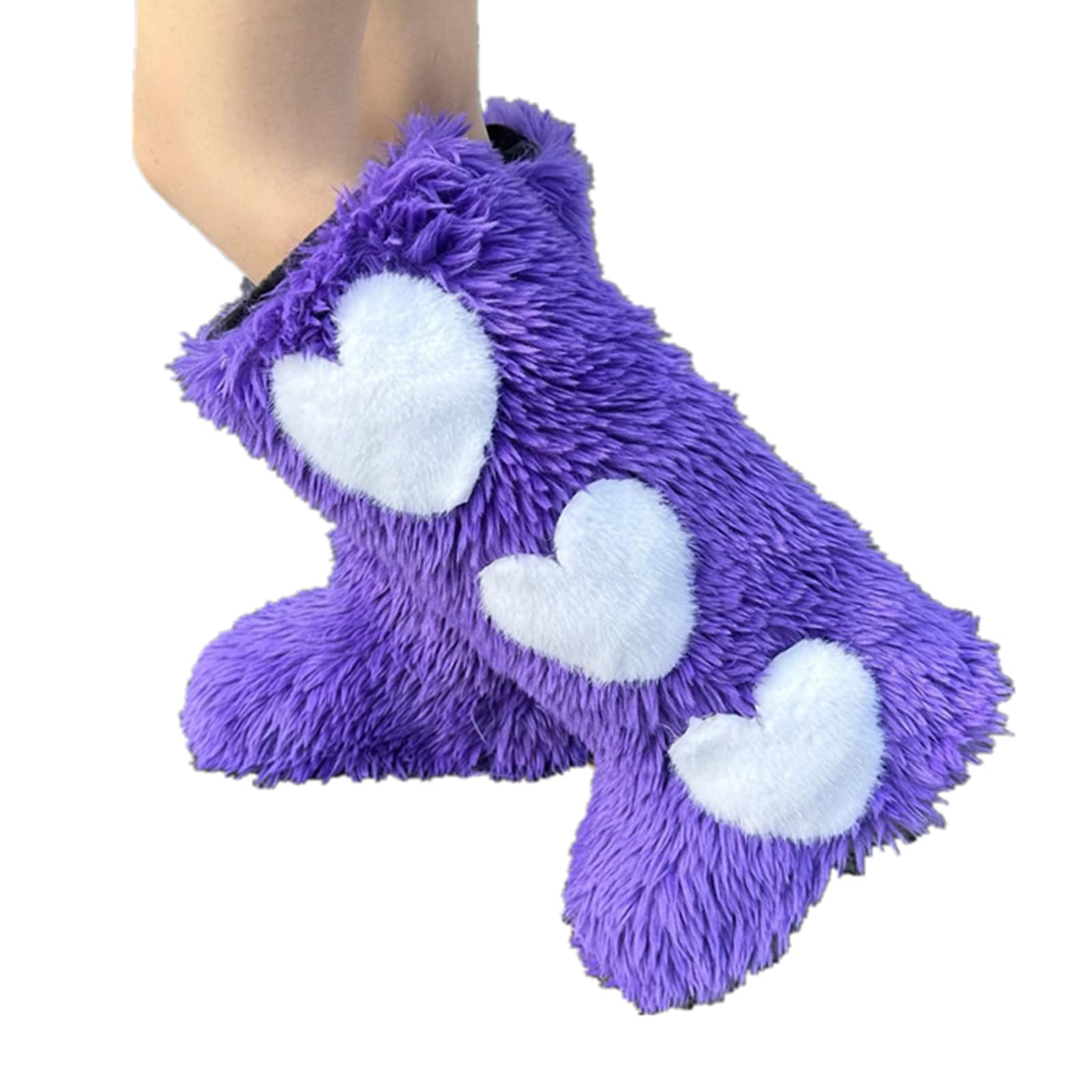 Women's Faux Fur Boots Furry Knee-High Boots Winter Comfy Plush Warm Snow Boots Fuzzy Outdoor Boots Fluffy Indoor Flat Shoes