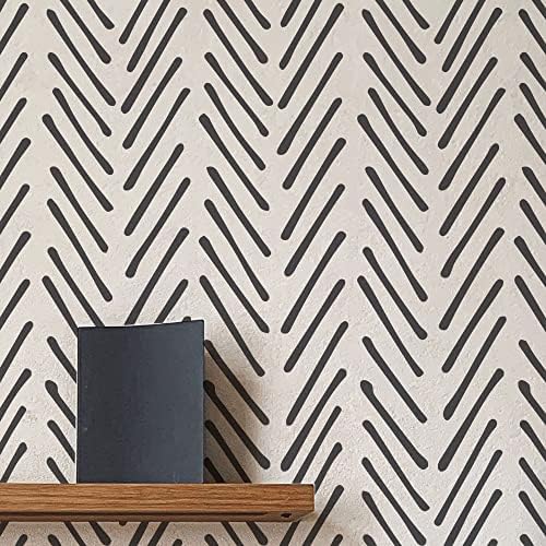 STENCILOGY® / Volga - 24" x 36" XL Wall Stencil, Herringbone Hand Drawn, Large Allover Wall Stencils for Painting, Stencils for Walls, Minimal Stencil Pattern