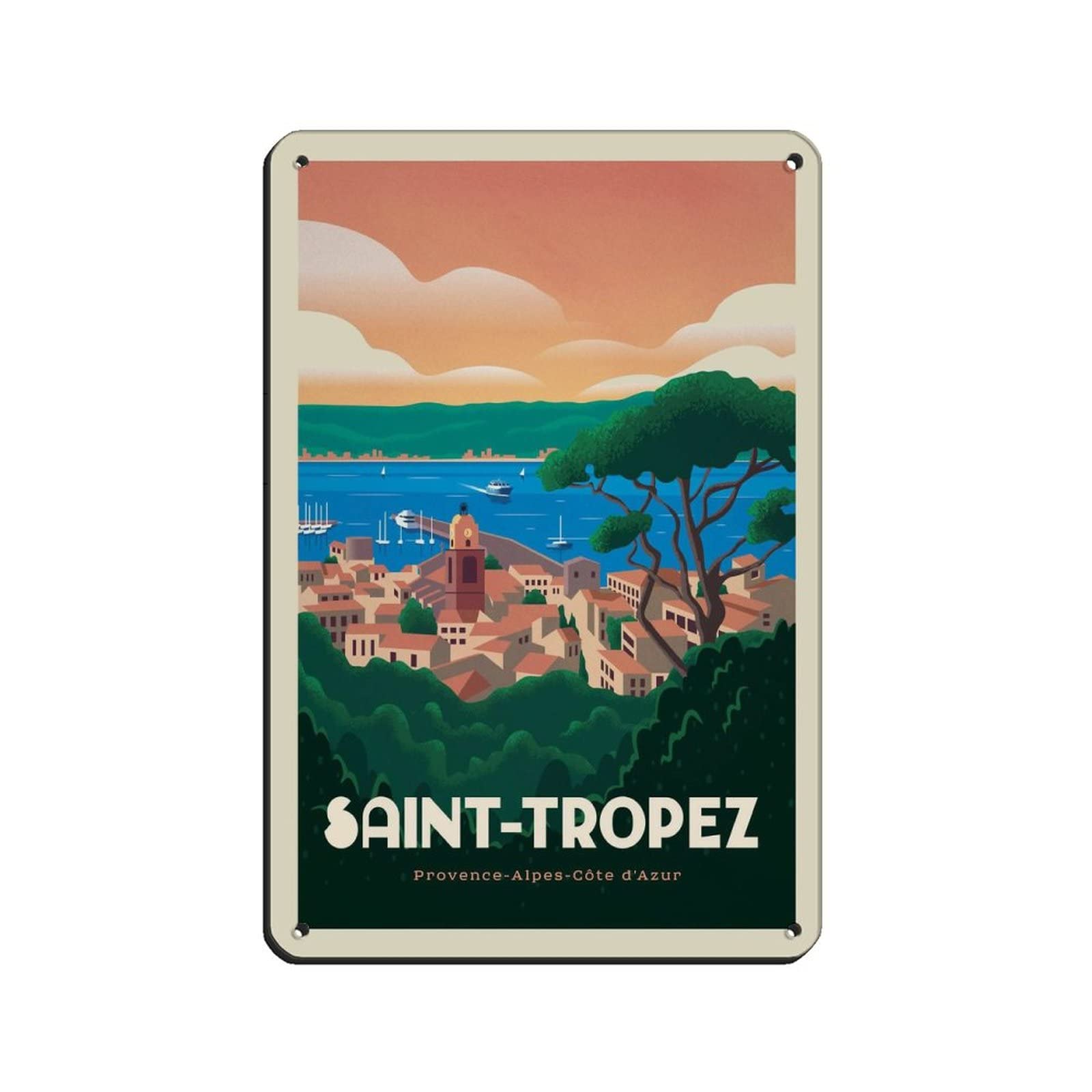 Azolid Vintage Metal Tin Signs Saint Tropez Travel Tin Signs Vintage Bar Club Cave Home Kitchen Wall Decor Rustic Sign Funny Decor 14X20cm