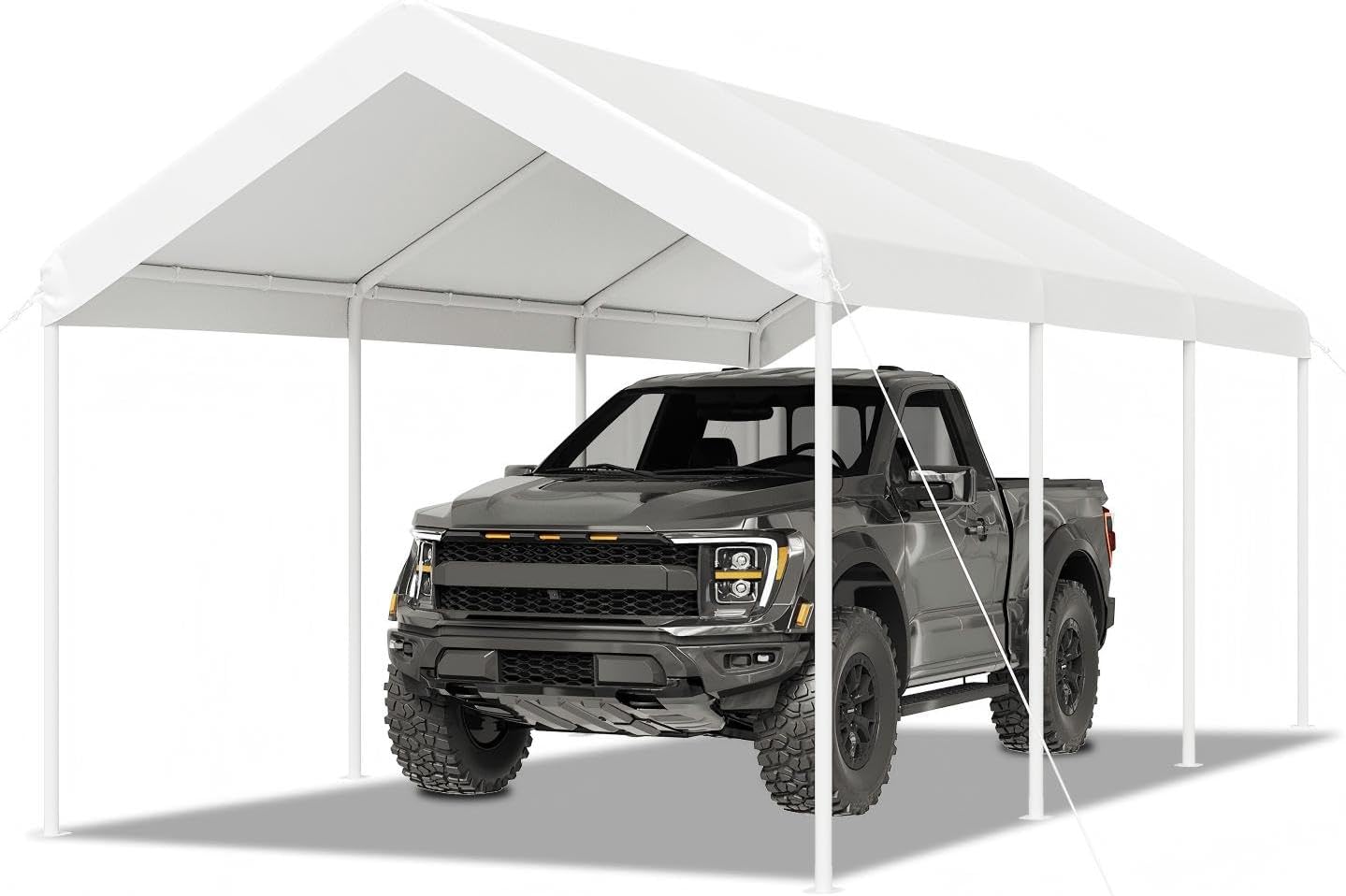 Aoxun 10x20 FT Carport Heavy Duty Car Canopy with Tarp & Wind Resistance Portable Garage Car Tent Outdoor Car Port with Tear Resistant Canopy, No Sidewall - Milky White