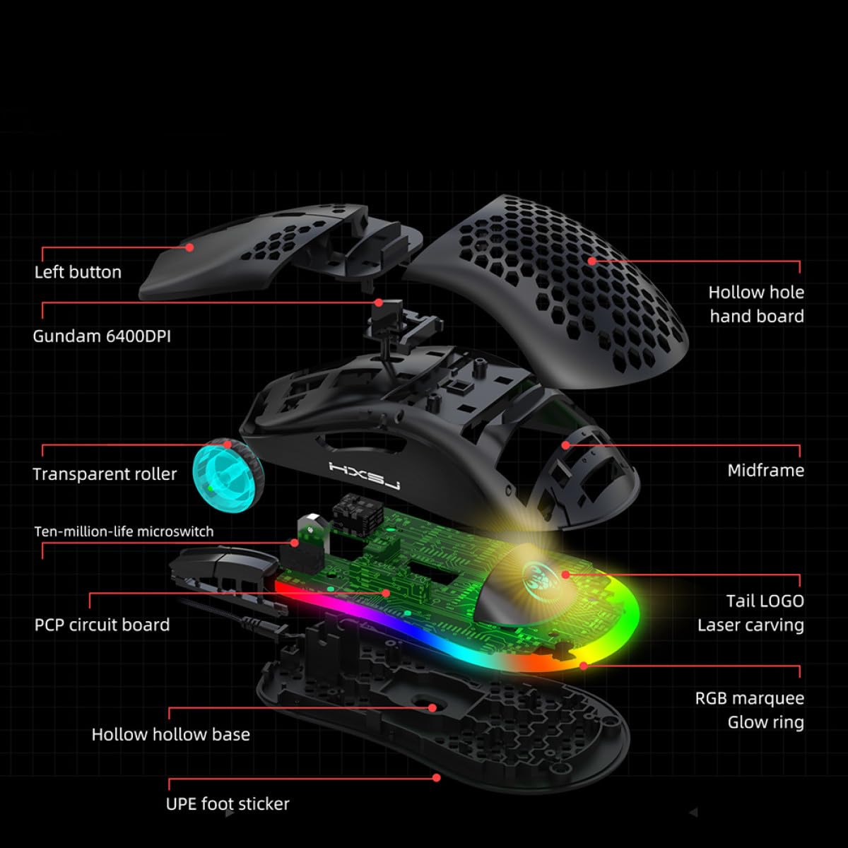 Hemobllo Mouse Rgb Tasti Illuminazione Programmabile Design Ergonomico Dpi Regolabile Fino Per Uso Professionale