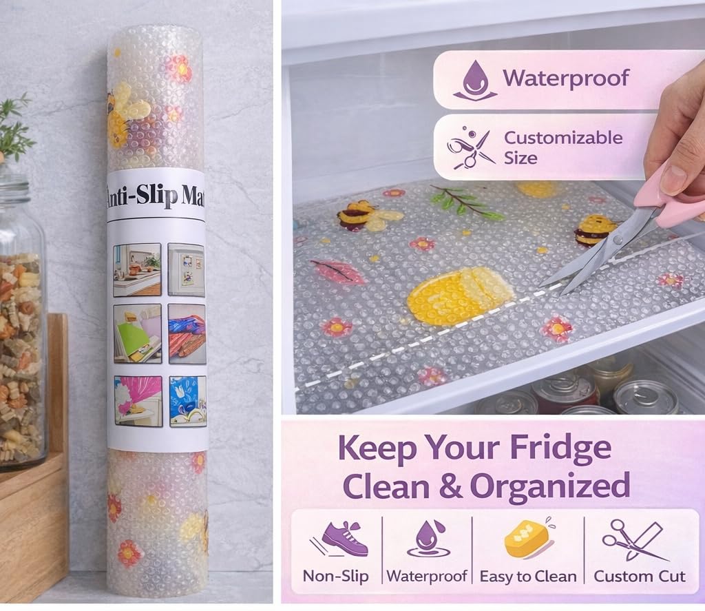 Honey Bee Printed Transparent Drawer & Shelf Liner Roll 45x500 Cm | Anti-Slip Waterproof Kitchen Cabinet Mat | Multipurpose Fridge, Table & Wardrobe Protector Sheet 2