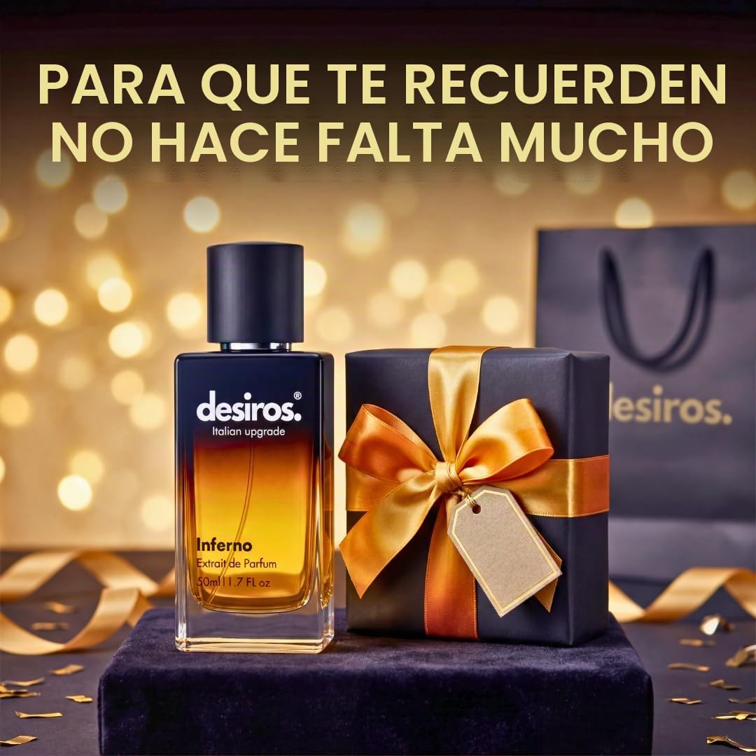Desiros Inferno – Extracto de perfume para hombre sensual de larga duración | Elegancia italiana y atracción irresistible | Notas cítricas, frescas y amaderadas | Concentración 25% de aceites