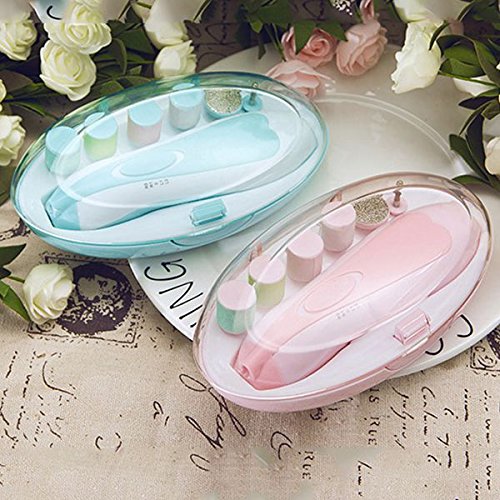 Miniatura 2 de TOOGOO - Lima de uñas para bebé con cortaúñas, luz LED y 10 cabezales de molienda (rosa), Rosado