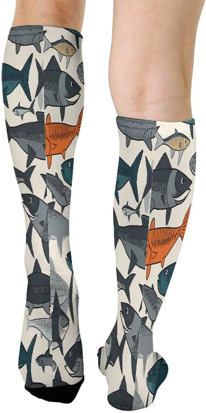 Fish Mid-Calf Socks Women Warm Knee High Socks Cozy Hiking Skiing Soft Boot Mid Calf Stocking Unisex