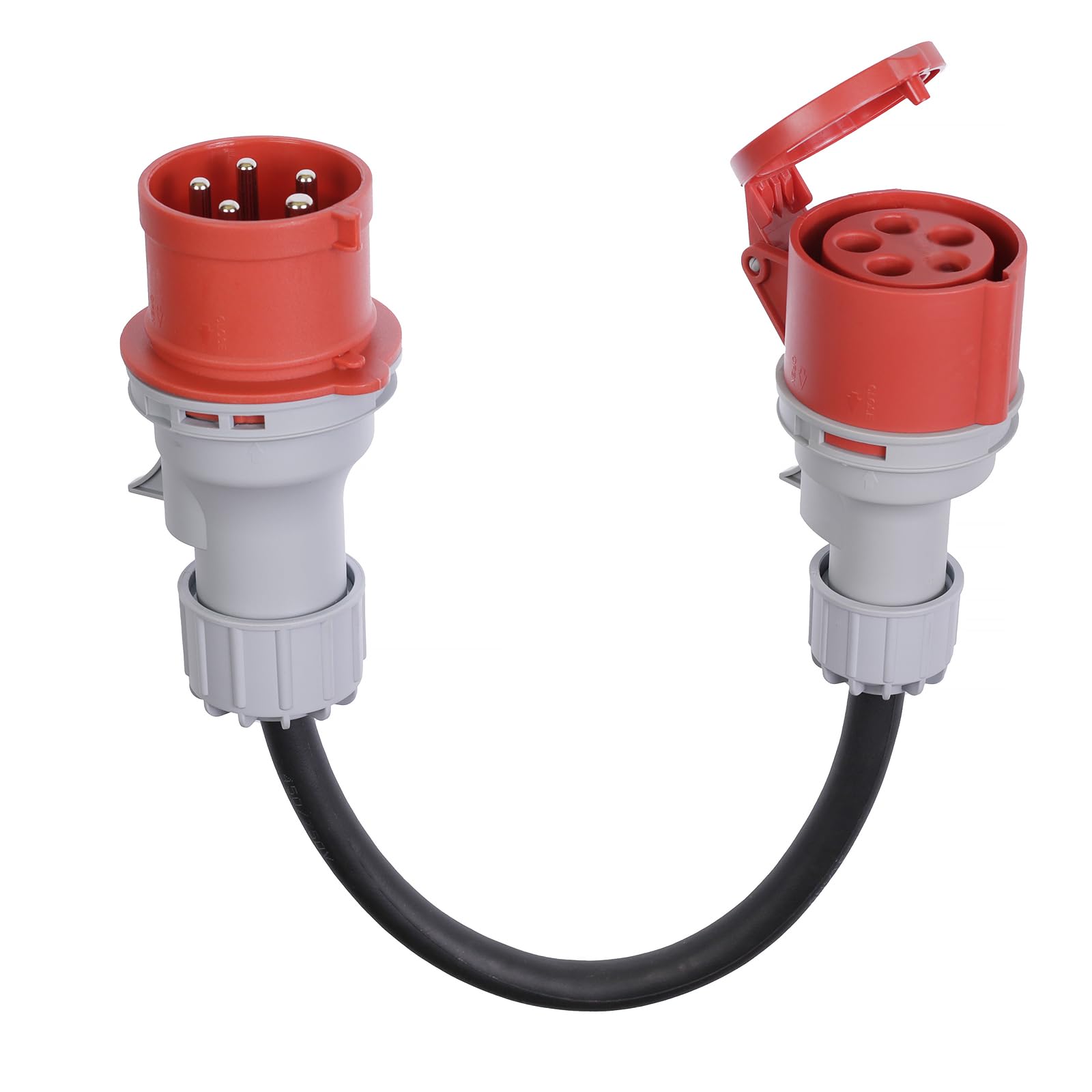CEE Adapter 32A Stecker auf 16A Steckdose mit Schutzabdeckung, 3 Phasen, 5 polig, IP44 wasser- und staubgeschützt, tragbar, geeignet für den industriellen und privaten Gebrauch (32-16)