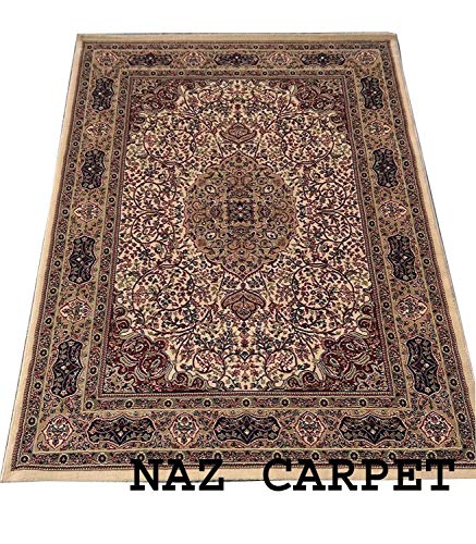 Image of Kashmiri Traditional Woollen Carpet with Advanced 1 Inch Thickness & Classical Look 90x160cm (3x5 Feet) Color Ivory