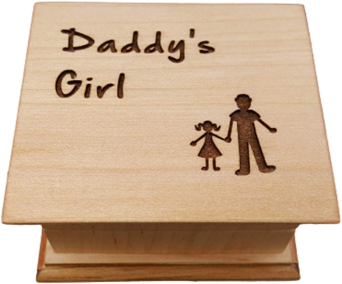 Customized music box with Daddy's Girl engraved on top along with a father and daughter image, you can personalize it with your color and song, Butterfly Kisses