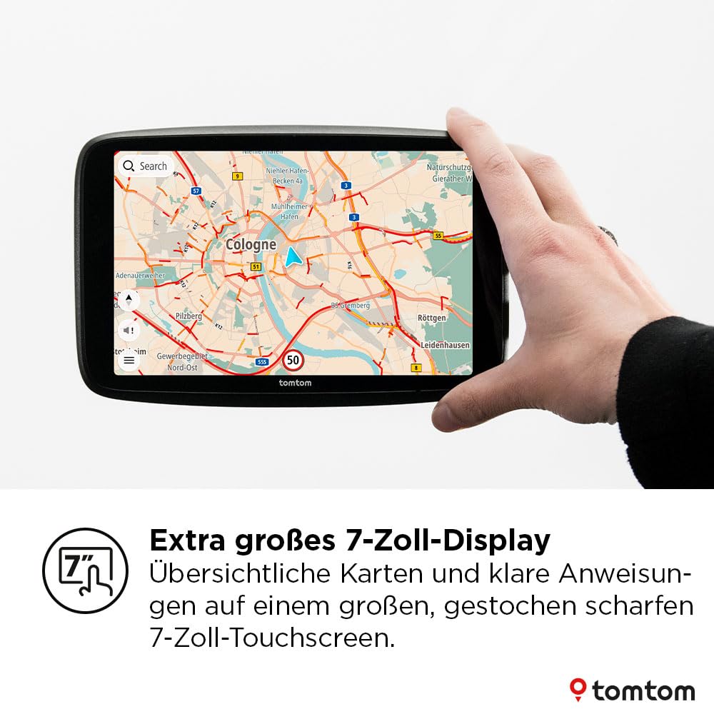 TomTom Pkw-Navi GO Navigator (extra großes 7-Zoll-Display, Stauvermeidung Dank TomTom Traffic, Karten von Europa, Wi-Fi-Updates, Premium Services, einzigartige Magnethalterung)