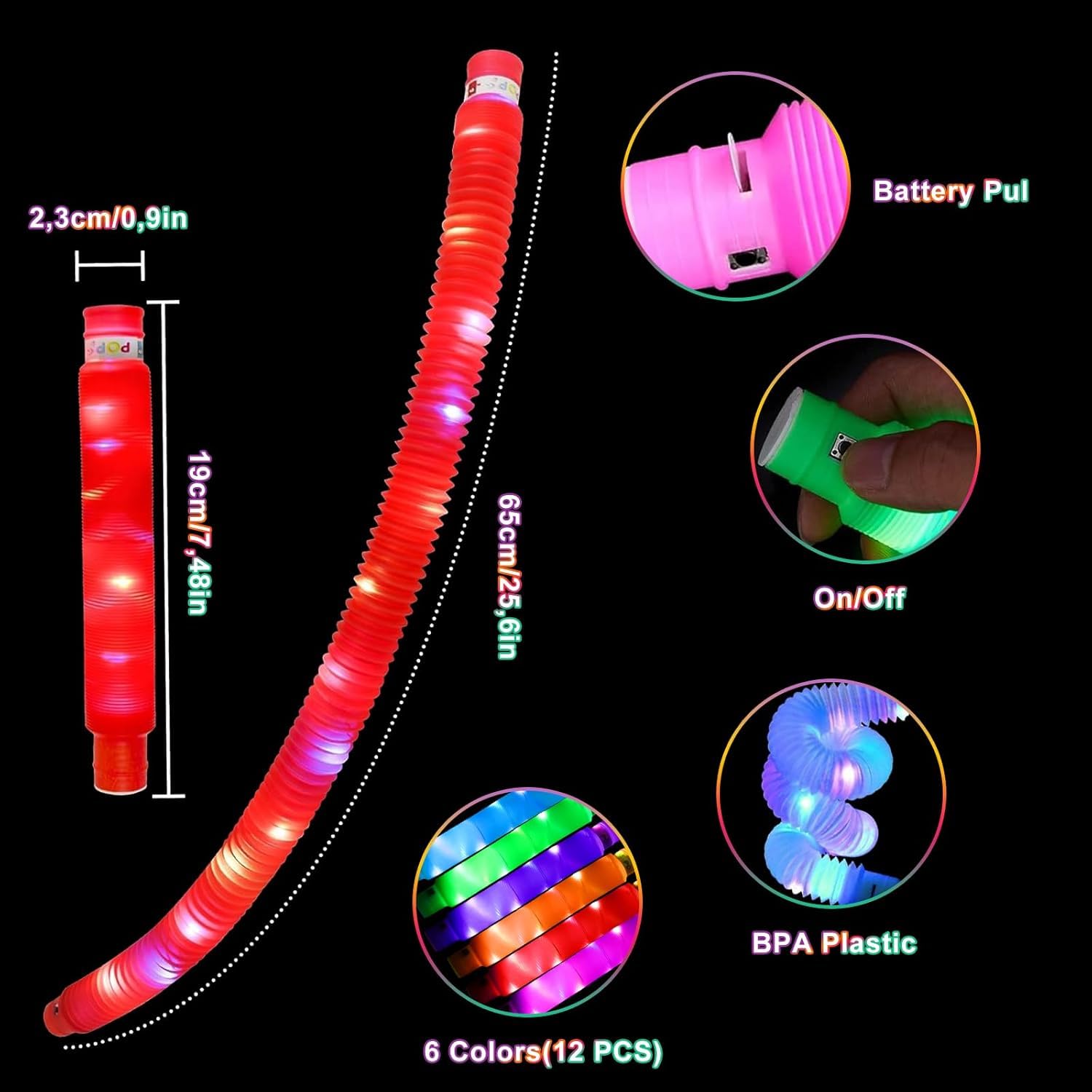 GWAWG 12PCS Mini Tubi Pop Giocattolo per Bambini, Giocattolo educativo e sensoriale Elastico, Giocattolo Tubo Stretch Decompressione per Bambini, Bambini e Adulti per Ridurre l'ansia