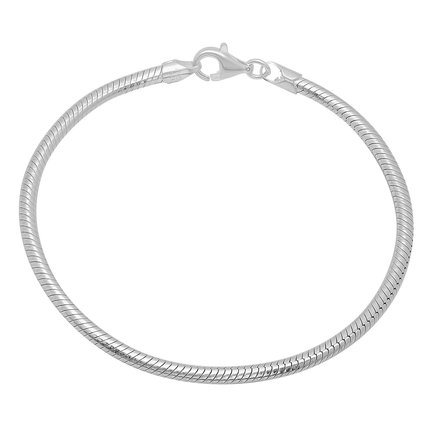 2.4mm Solid .925 Sterling Silver Round Snake Chain Anklet, 9 inches