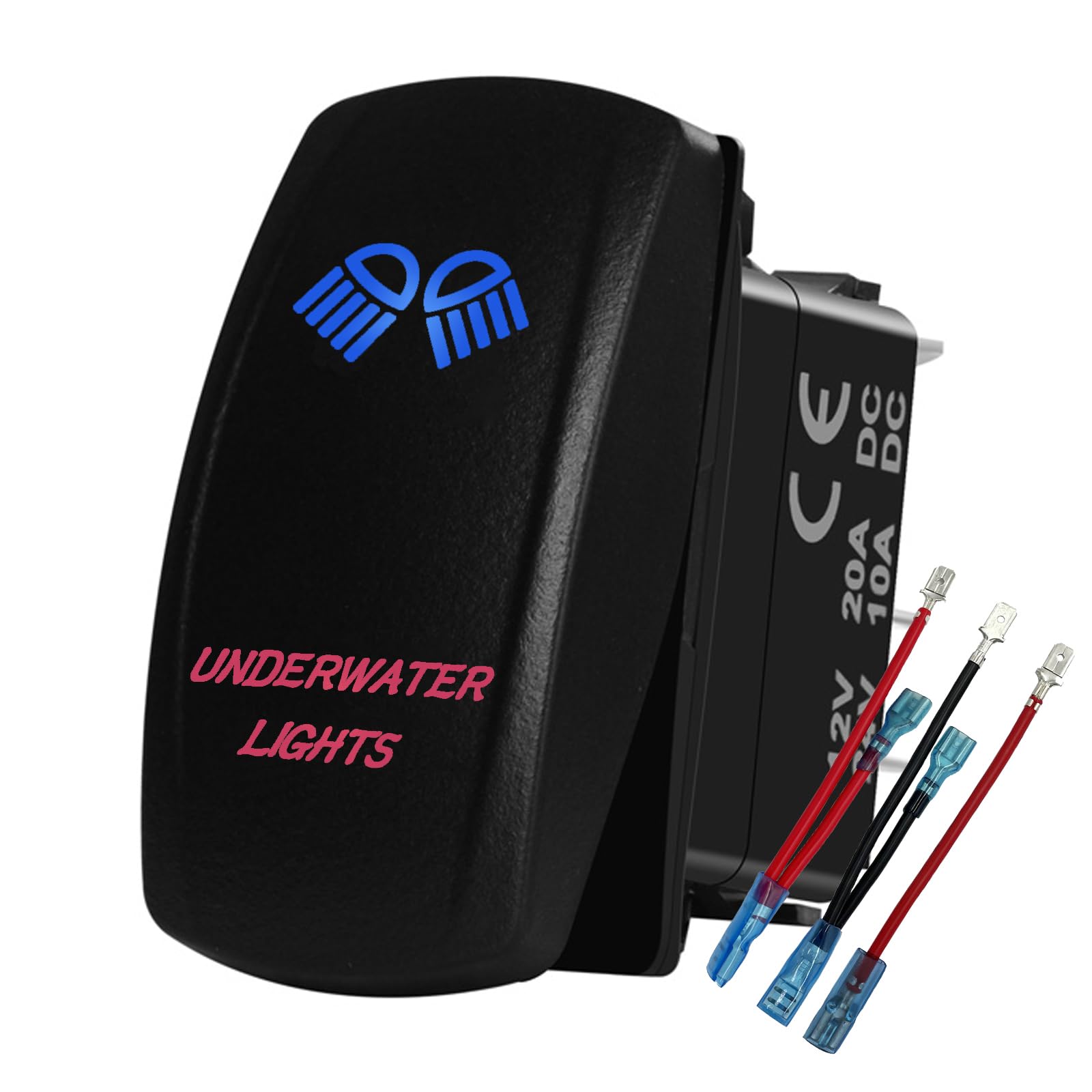 Waterproof Underwater Lights Rocker Switch 5 PIN ON-Off SPST Marine Toggle Switch for Boat Kayak Pontoon Fishing Boat IP67 (Up Blue & Down Red)