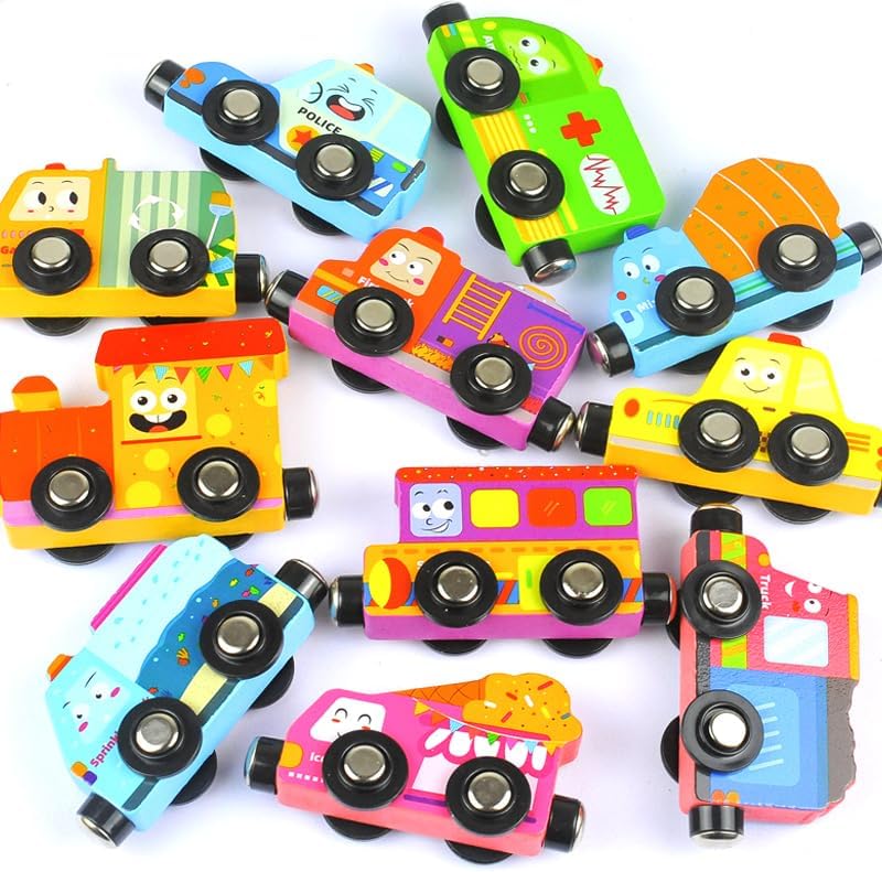Wooden Magnetic Trains Cars - 11 Piece Educational and Skill-Building Wooden Toy for Boys and Girls Toys Train, Montessori Fine Motor Skills for Toddlers and Kids Ages 3+