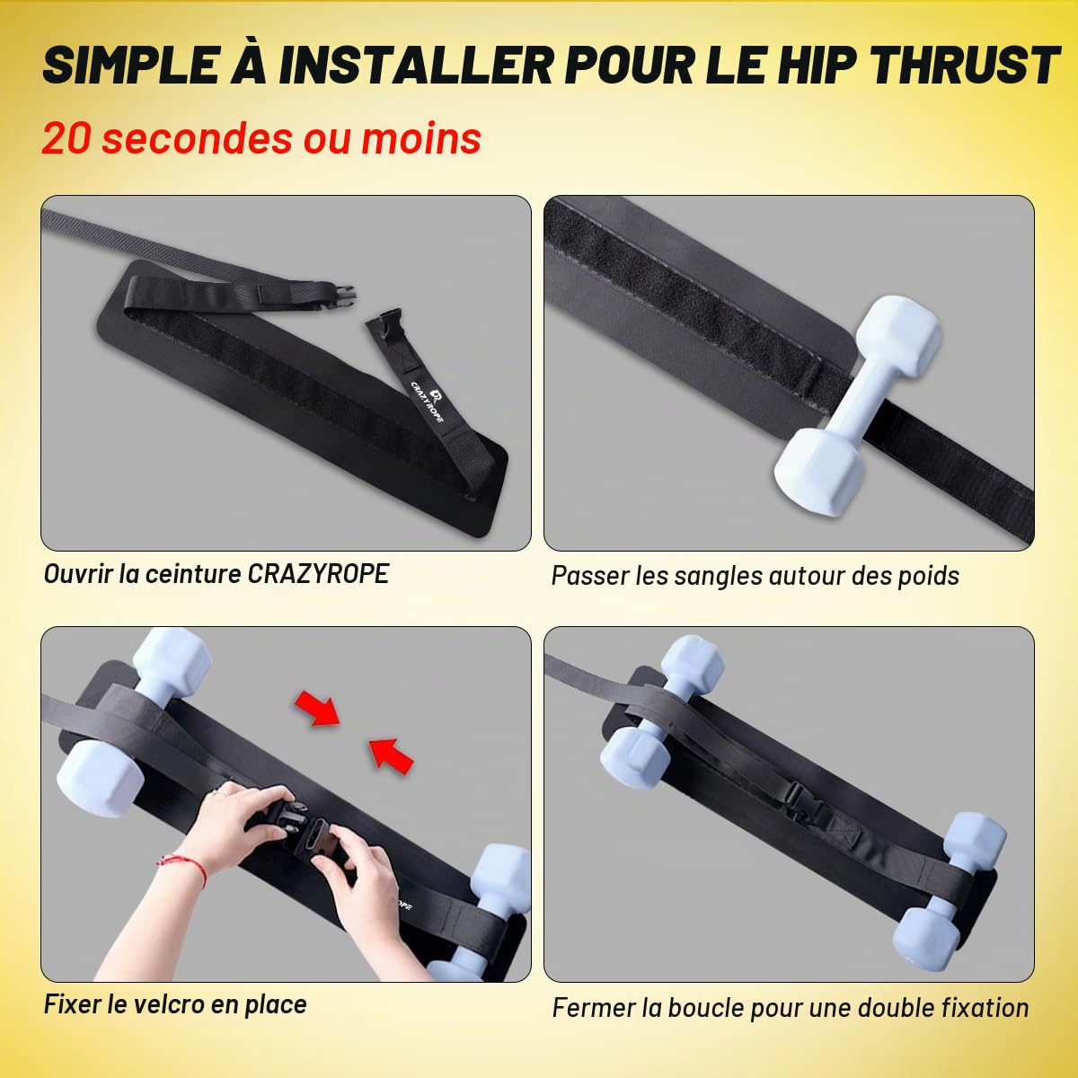 Hip Thrust Belt for Dumbbells, Ceinture de poussée de hanche pour haltères, kettlebells, ceinture de fessier pour poussée des hanches, des squats, des dips