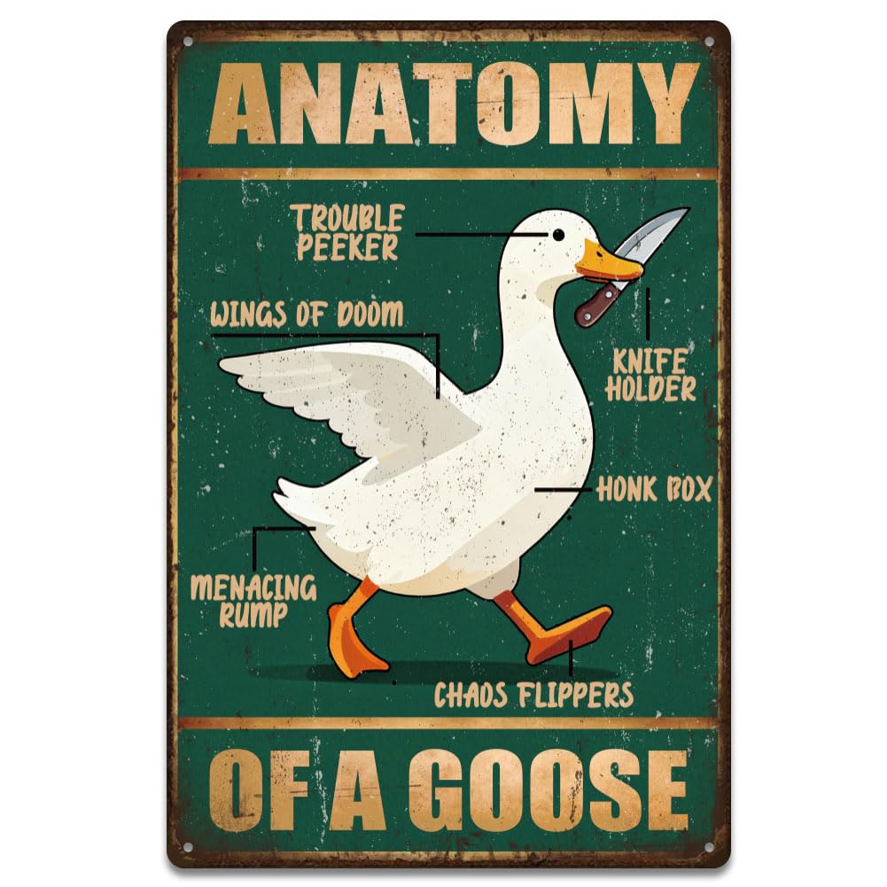 SUPERDANT Anatomy of a Goose Metal Tin Sign, Vintage Decor for Home Bar