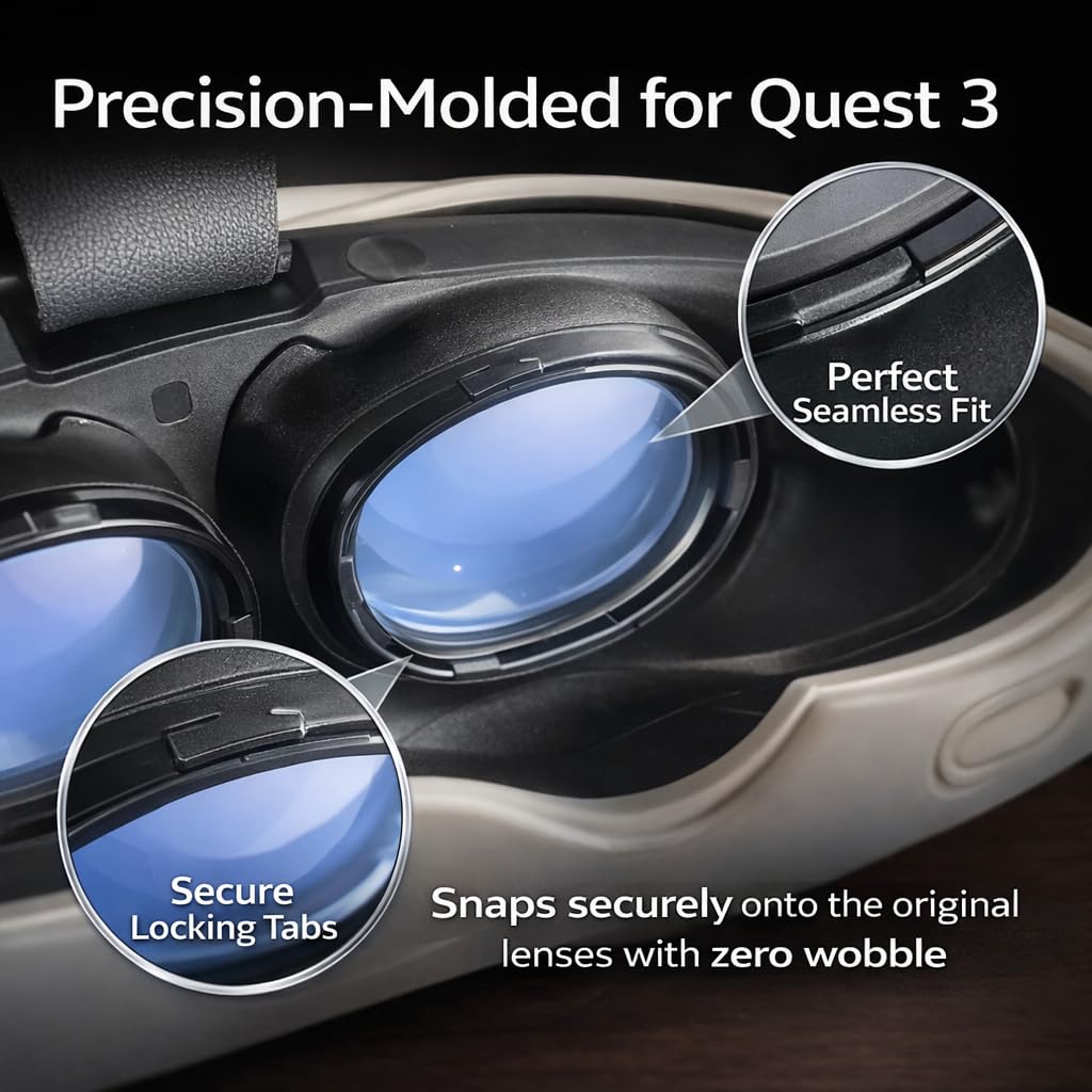 Lens Protector Cover Compatible with Meta Quest 3, Anti-Blue Light & Scratch-Resistant VR Lens Covers, Anti-Glare Glass for Quest 3 Accessories, Eye Strain Relief (1 Pair)